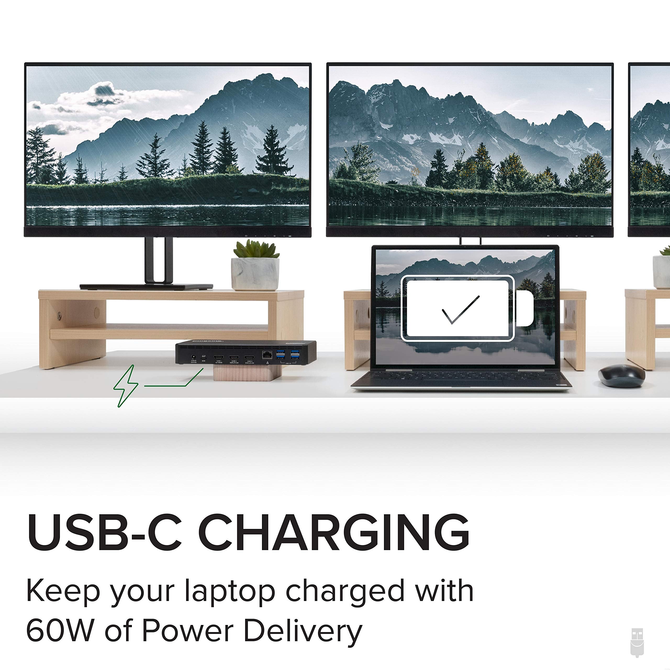 Plugable USB C Triple Display Docking Station with Laptop Charging, for Thunderbolt, USB4, or USB C Systems, Compatible with Windows, macOS, ChromeOS laptops (3X HDMI, 6X USB 5Gbps Ports, 60W USB PD)