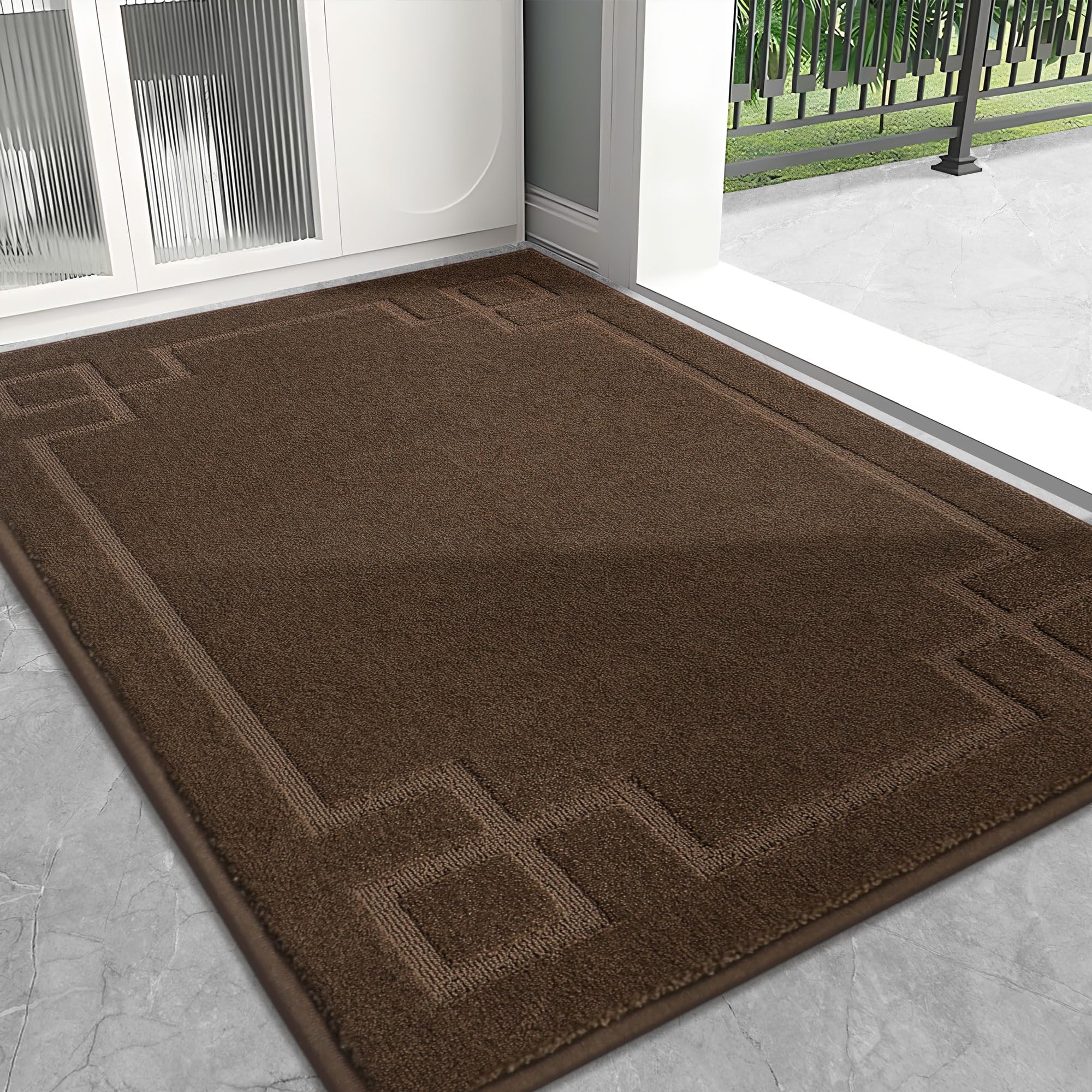 BEQHAUSE Door Mat 32" x 48", Non-Slip Door Mats Indoor Entryway Rugs Washable Low-Profile Absorbent and Stain Resist Floor Mats, Dog Door Mat for Front Back Door, Muddy Wet Shoes & Paws, Brown