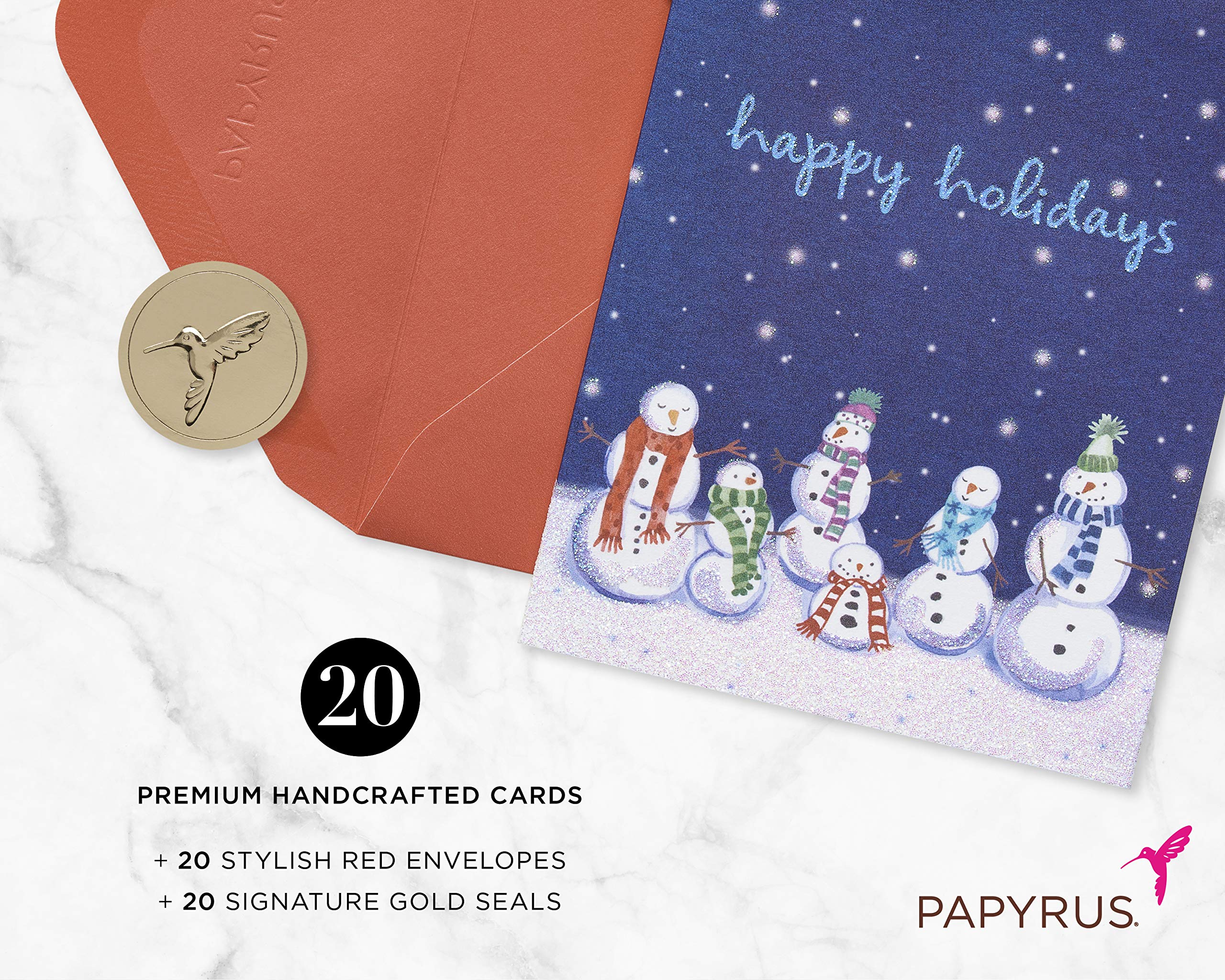 Papyrus Holiday Cards Boxed with Envelopes, Happy and Peaceful Season, Snowmen (20-Count)