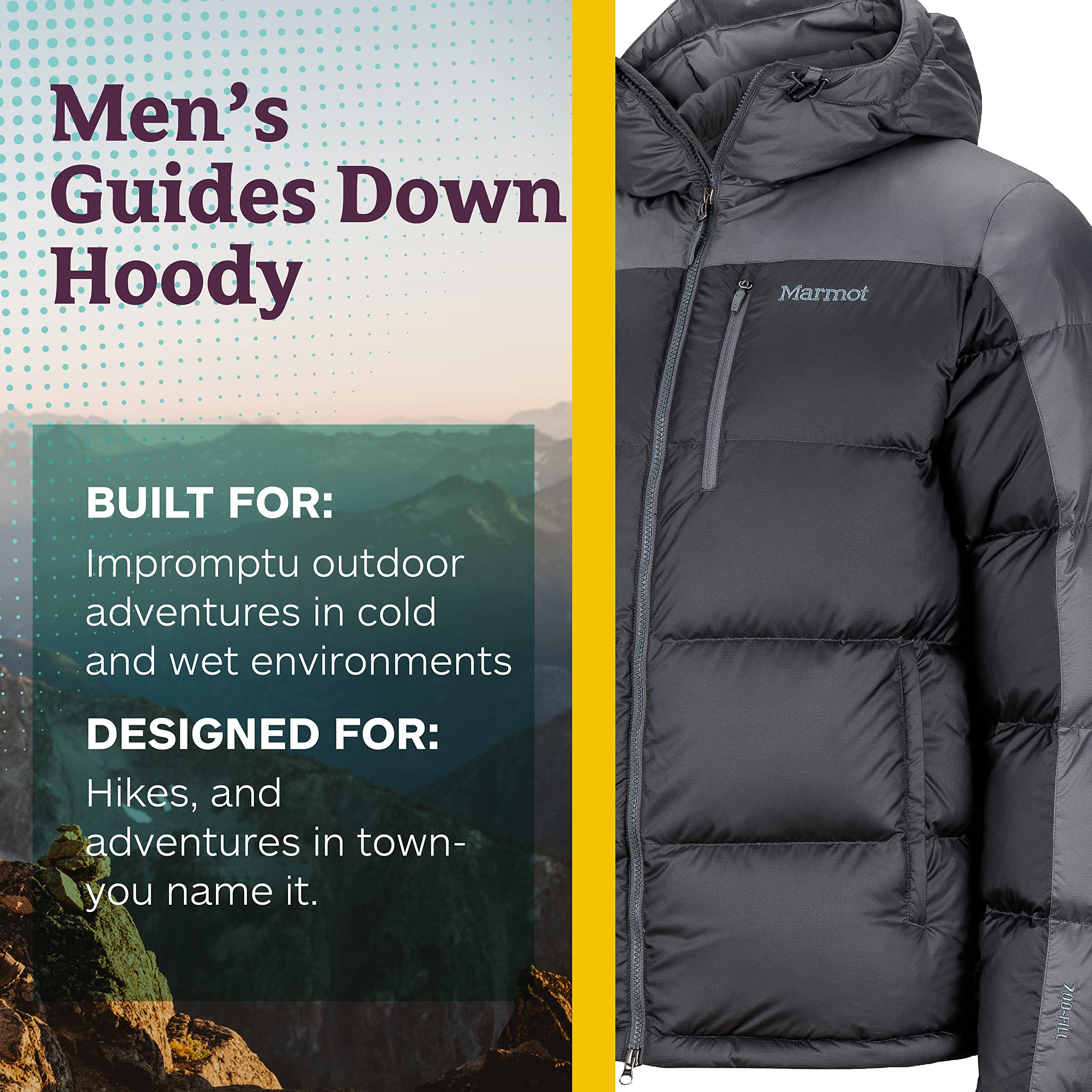 MARMOT Men’s Guides Hoody Jacket | Down-Insulated, Water-Resistant, Lightweight, Slate Grey/Cinder, Small