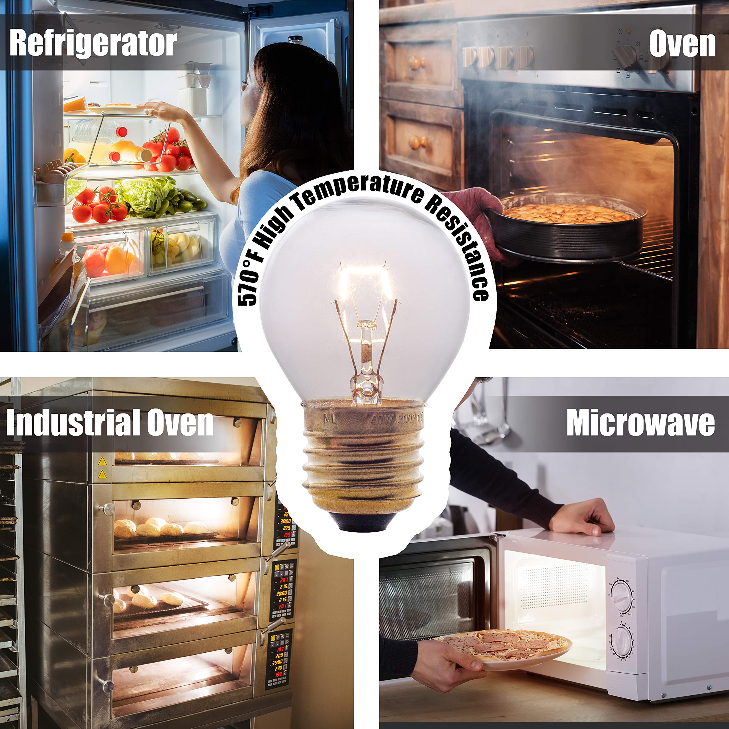 Oven Light Bulbs – 40 Watt Appliance Replacement Bulbs for Oven, Stove, Refrigerator, Microwave. Incandescent - High Temp G45 E26/E27 Socket -Warm White - 400 Lumens - Clear.2 Pack