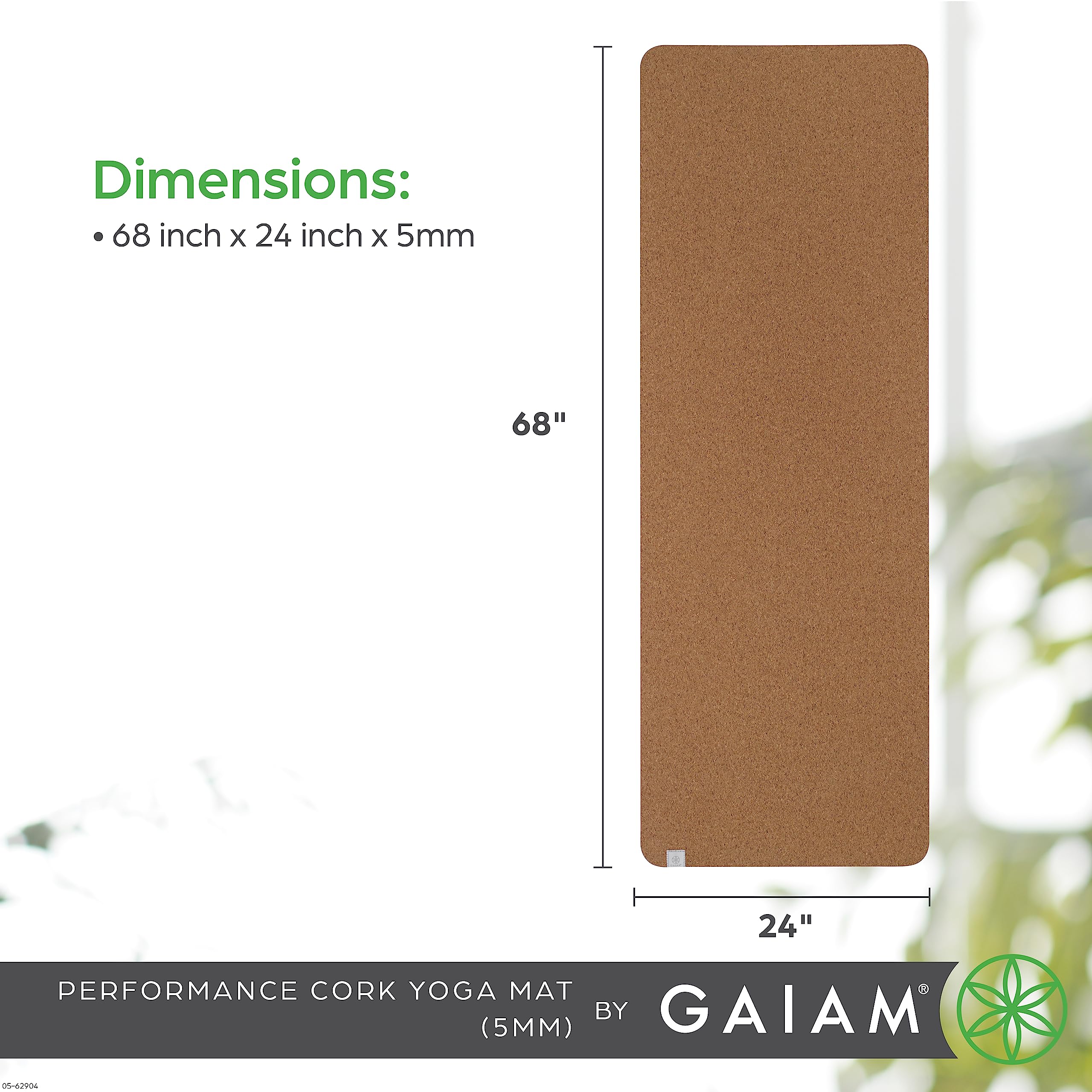 Gaiam Cork Yoga Exercise Mat | Natural Sustainable Cork Resists Sweat and Odors | Non-Slip TPE Backing Prevents Slipping| Great for Hot Yoga, Pilates, Fitness Working Out (68" x 24"x 5mm Thick)