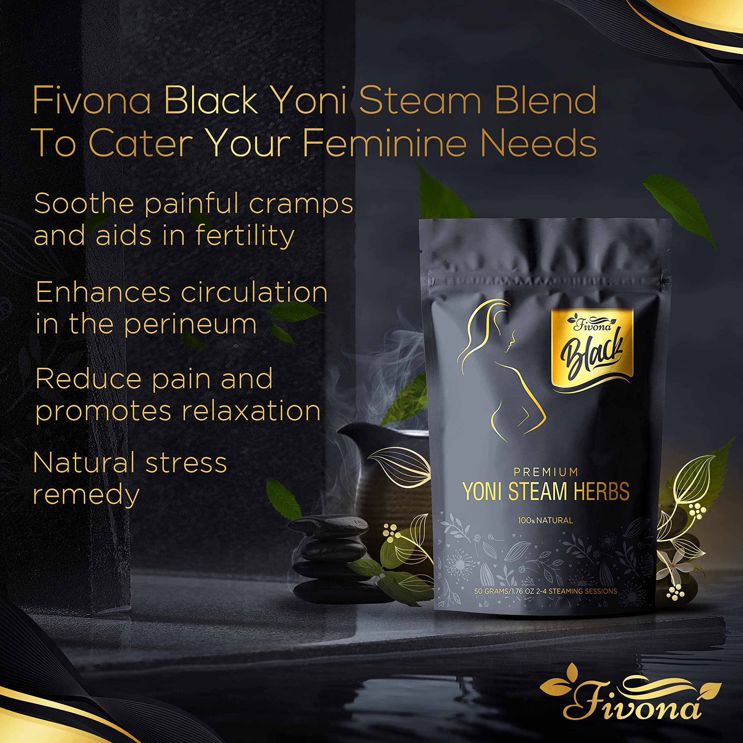 Fivona Black Yoni Steam Herbs All Natural Feminine V SPA for Detox, Cleanse, Odor and PH Balance