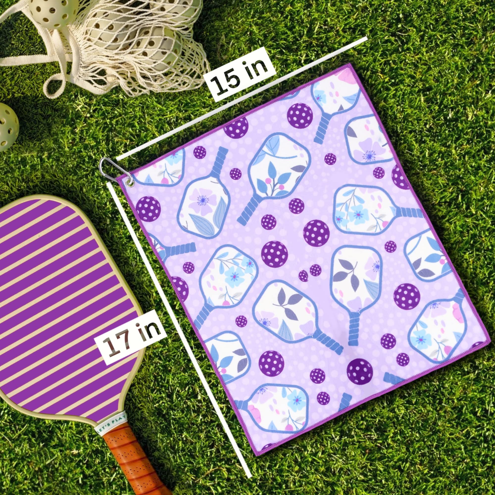 Millie Rose Pickleball Towels in Fashionable Prints - Cute 15x17 inch Microfiber & Cotton Athletic Towels with Carabiner Clip - Pickleball Accessories, Pickleball Gifts (Prettiest Purple)