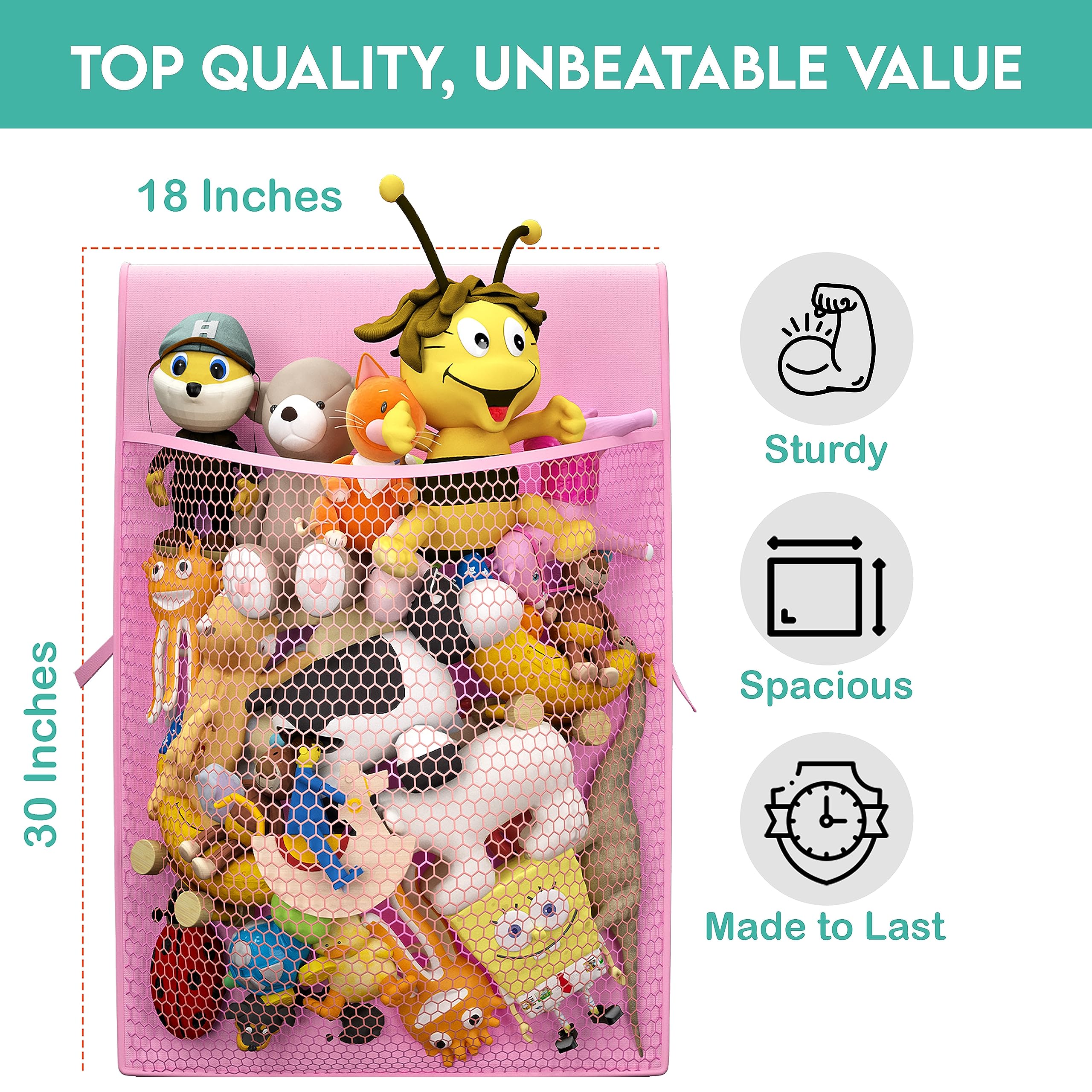 Stuffed Animal Storage Pocket for Closet and Chair Caddy Organizer for Stuffier, Baby Ideas Holder, Toy Plush Storage/Hammock Hanging Storage Net Big Girls Toddler Large Bag Animals Pink