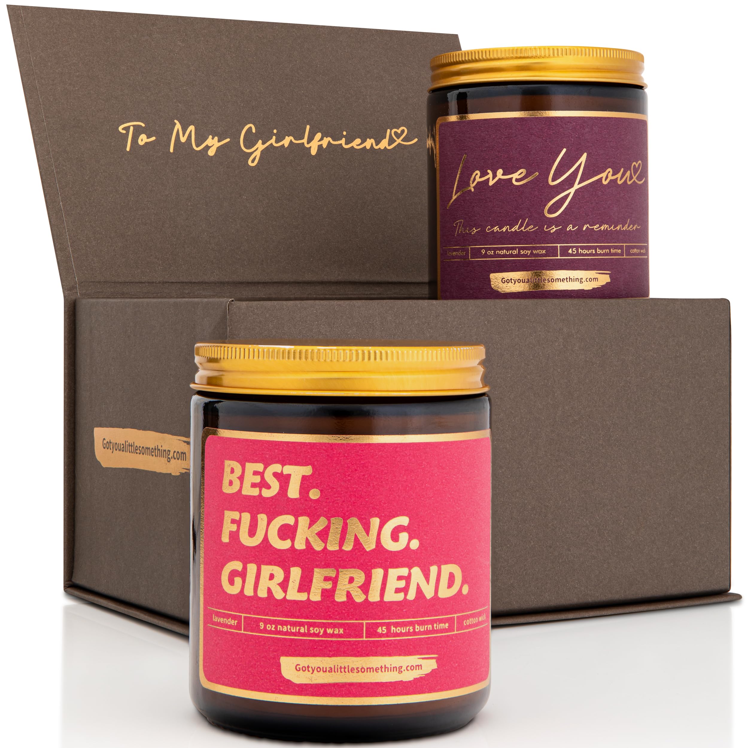 Candle Gift Set for Girlfriend - 2 Lavender Scented Candles | Funny Romantic Gift for Girlfriend from Boyfriend for Her Birthday | Couples Anniversary Present for Women | Girlfriend Birthday Candles