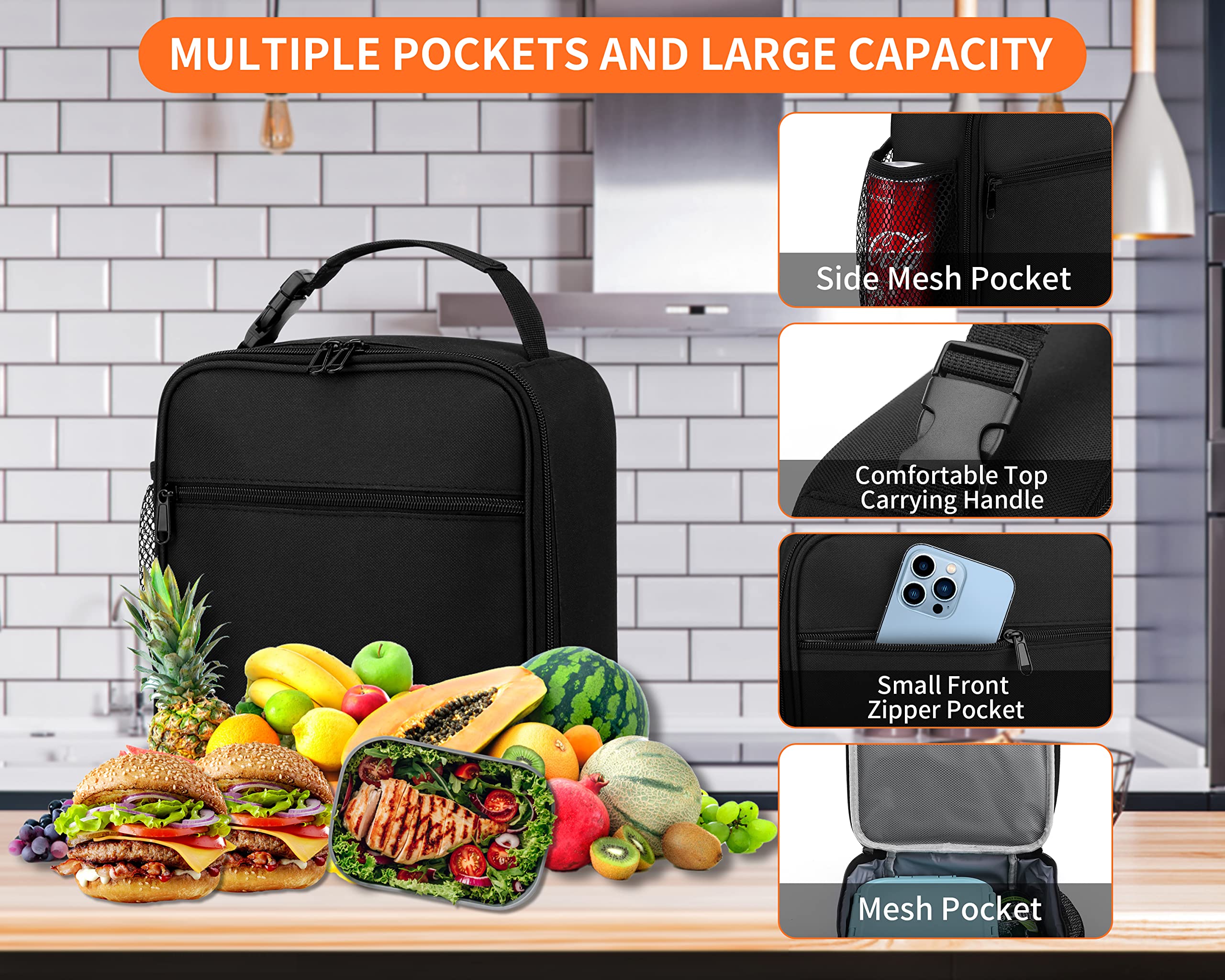 ZM-YOUTOO Lunch Box for Men - Reusable Lunch Bag Men Adult Women- Insulated Small LunchBox (Black)