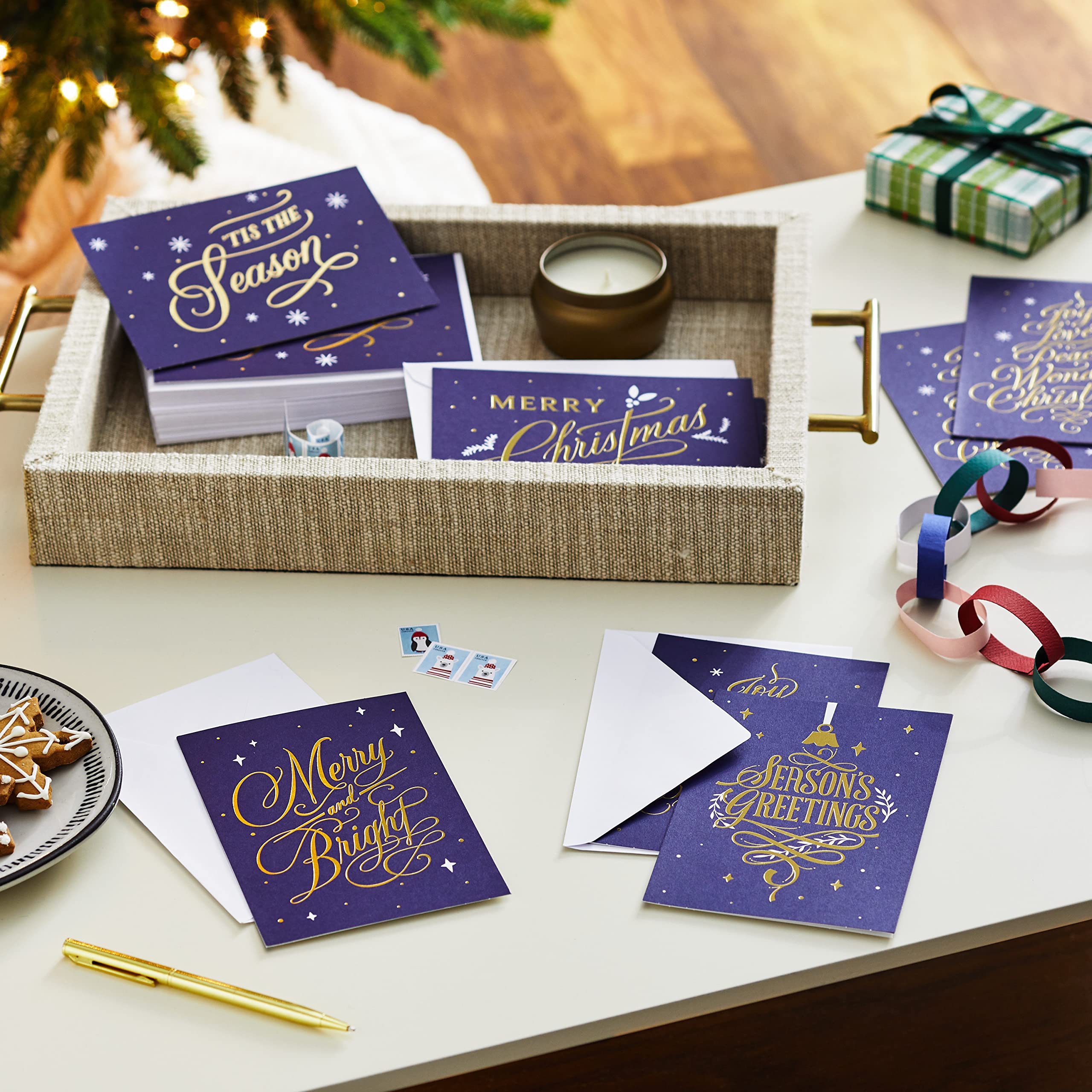 Hallmark Boxed Christmas Cards Assortment, Blue and Gold Holidays (6 Designs, 72 Cards with Envelopes)