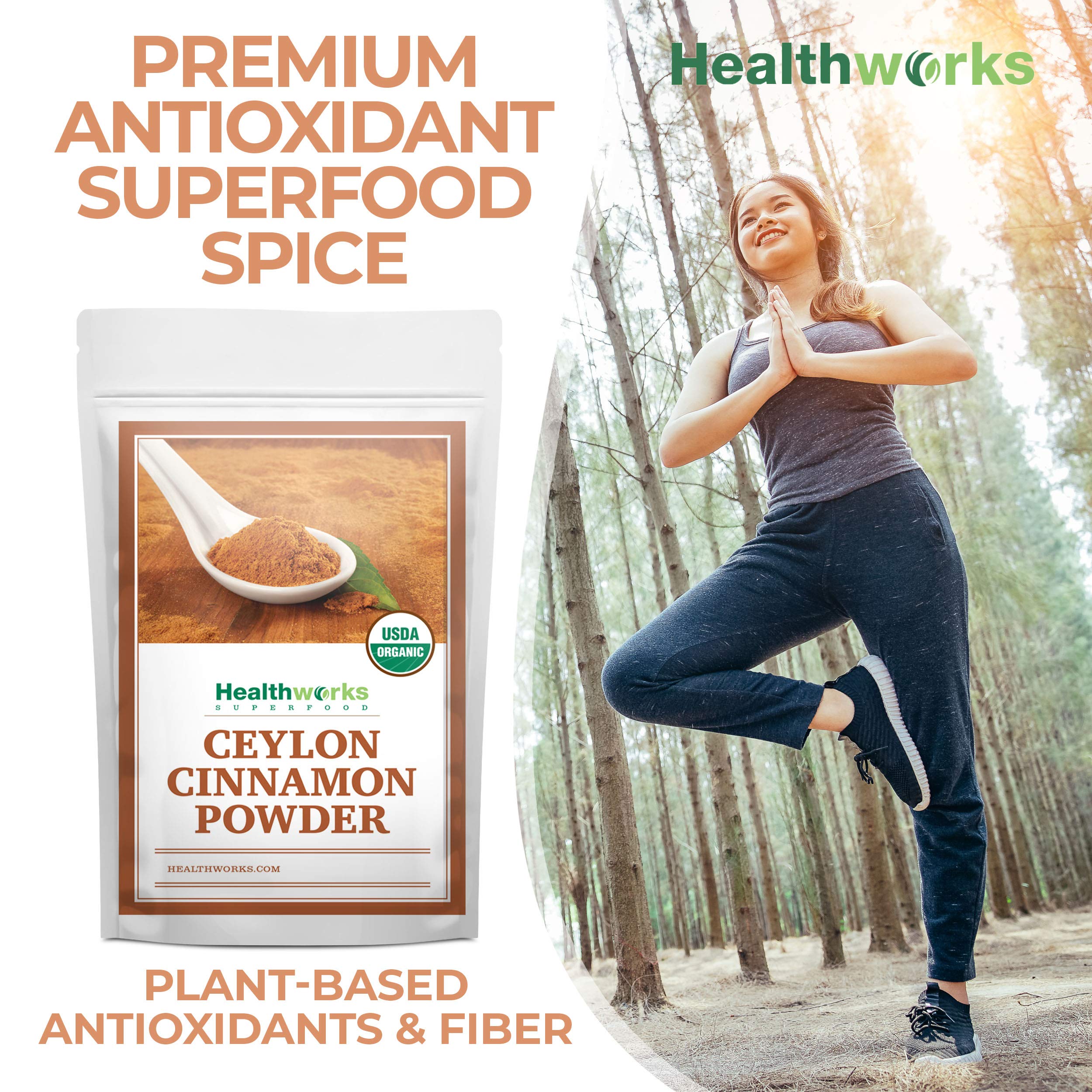 Healthworks Ceylon Cinnamon Powder Ground Raw Organic (16 Ounces / 1 Pound) | Keto, Vegan & Non-GMO | Great with Coffee, Tea & Oatmeal | Premium Antioxidant Superfood/Spice (1 Pound)