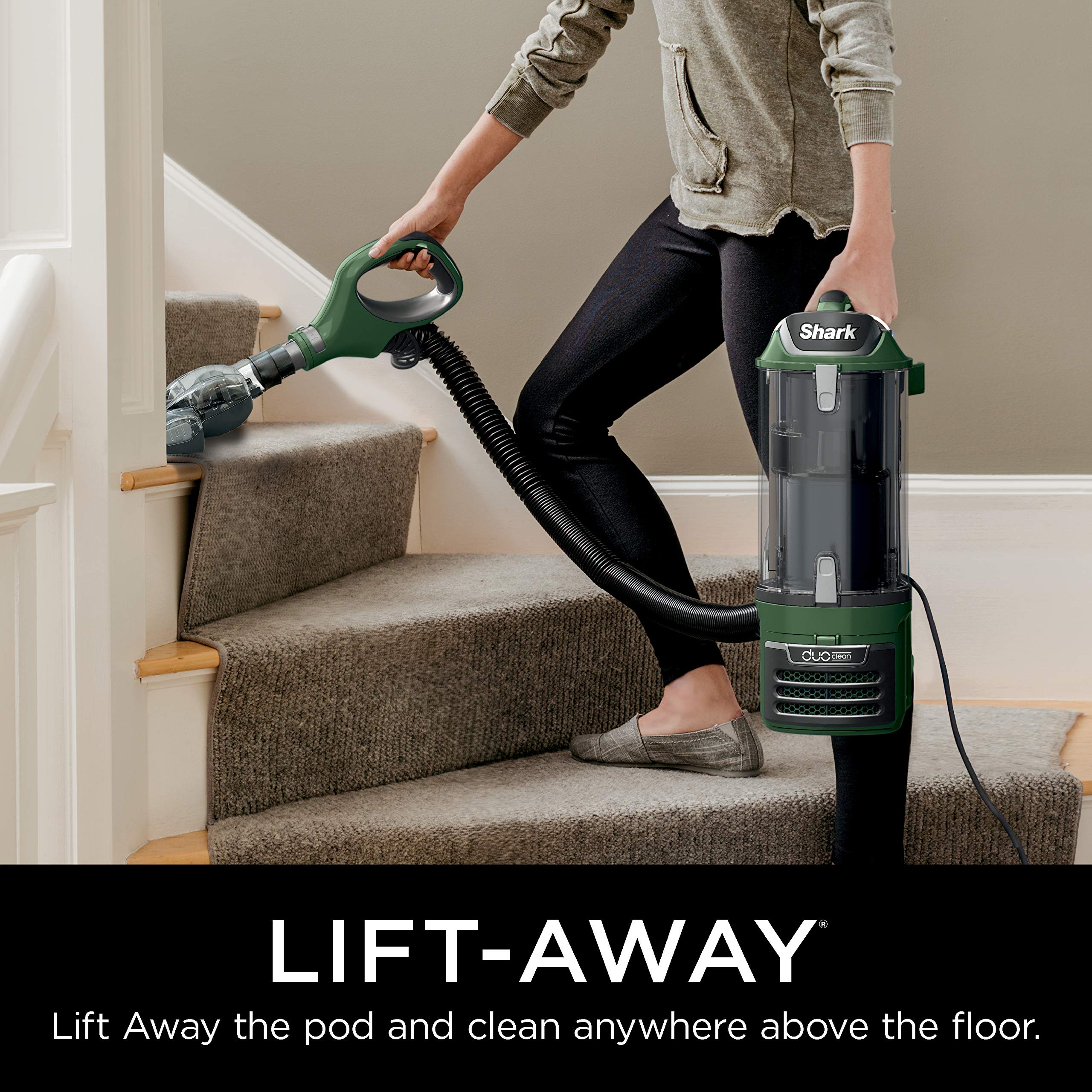 Shark ZU782 Rotator Lift-Away DuoClean Pro Upright Vacuum with Self-Cleaning Brushroll, HEPA Filter, Headlights, Swivel Steering, Upholstery Tool, Pet Power Brush & Crevice Tool, Sage Green