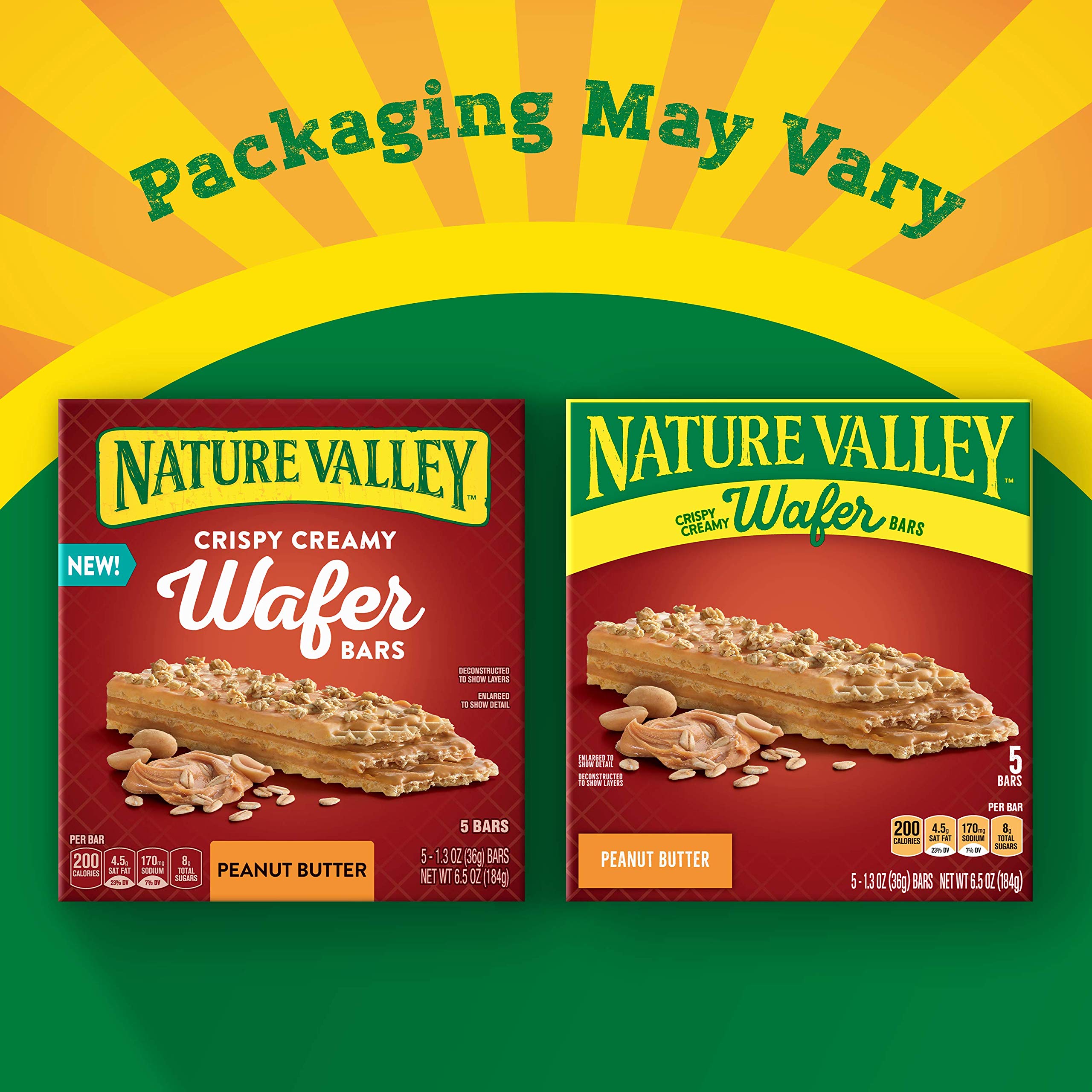 Nature Valley Wafer Bars, Peanut Butter, Snack Bars, 5 Bars, 6.5 OZ (Pack of 6)