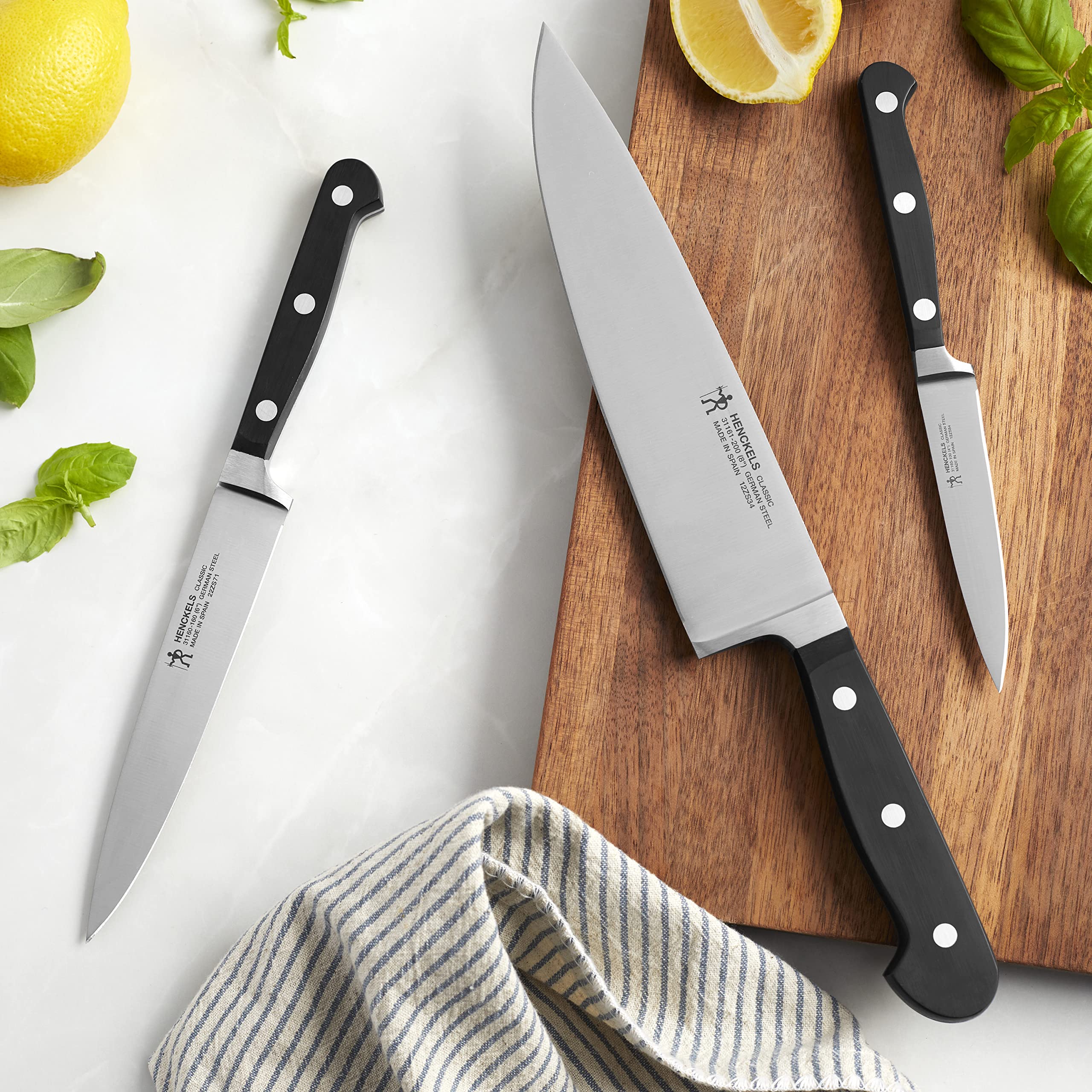 HENCKELS Classic Razor-Sharp 3-Piece Kitchen Knife Set, Chef Knife, Paring Knife, Utility Knife, German Engineered Informed by 100+ Years of Mastery, Stainless Steel