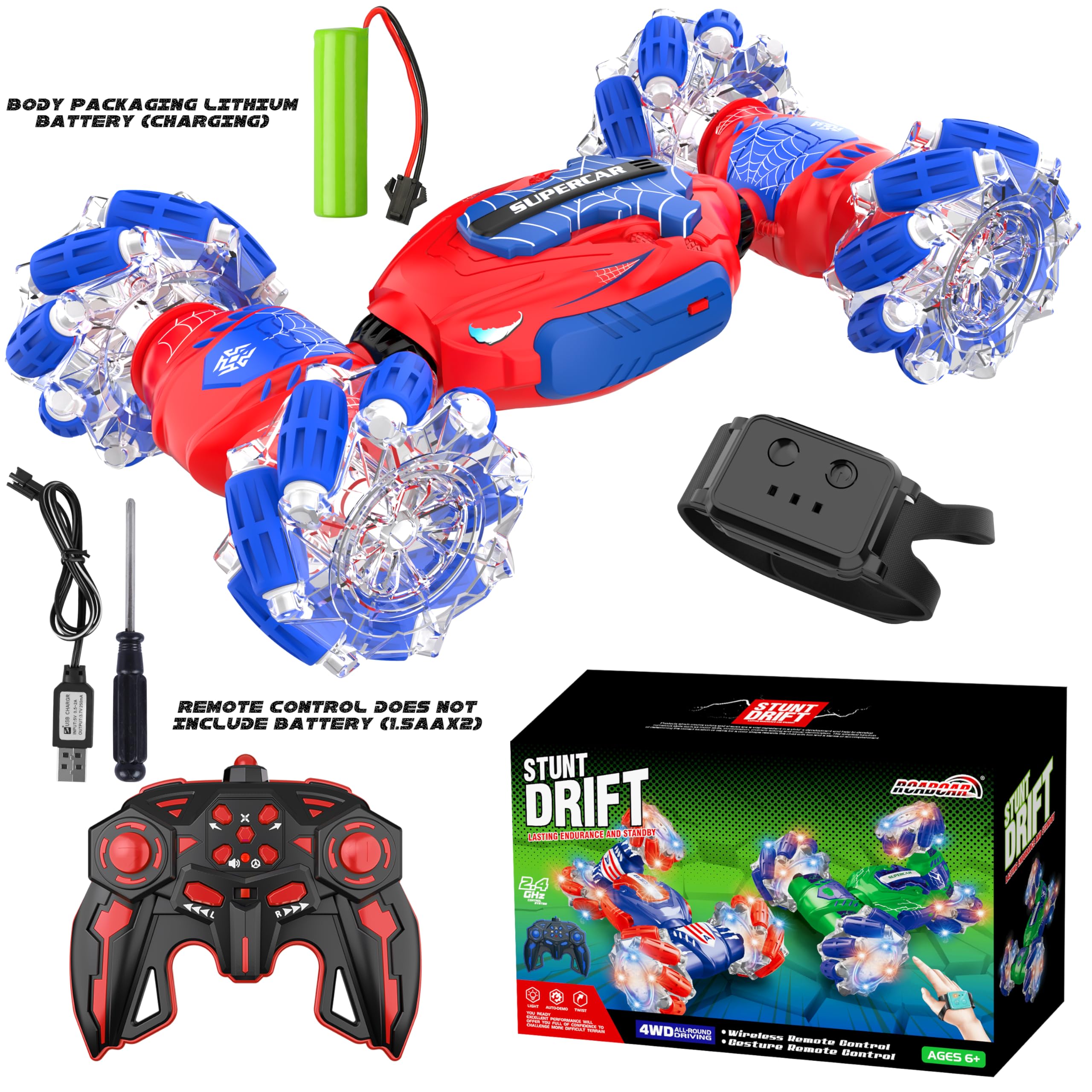 Remote Control Car, Gesture Sensing RC Stunt Car, 4 WD Transform Off Road for Rotating, 2.4Ghz Hand Controlled Remote Control Twister Cars, RC Cars for Kids Boys Girls Toy Gift Age 8 9 10 11 12 yr