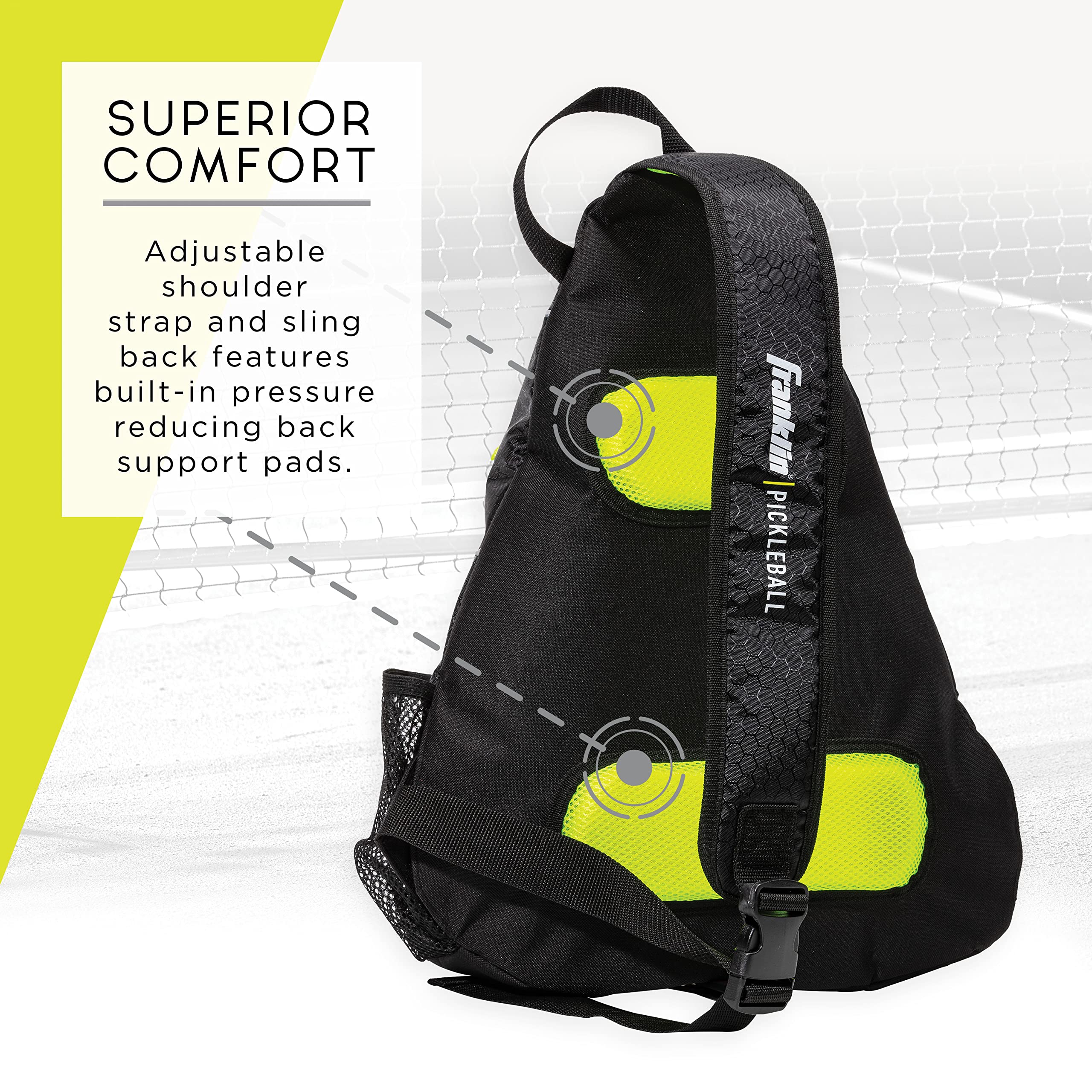 Franklin Sports Sling Bag Backpack for Pickleball Gear + Equipment - Holds Paddles, Balls + Accessories - Official US Open Bag for Men + Women, Black/Green