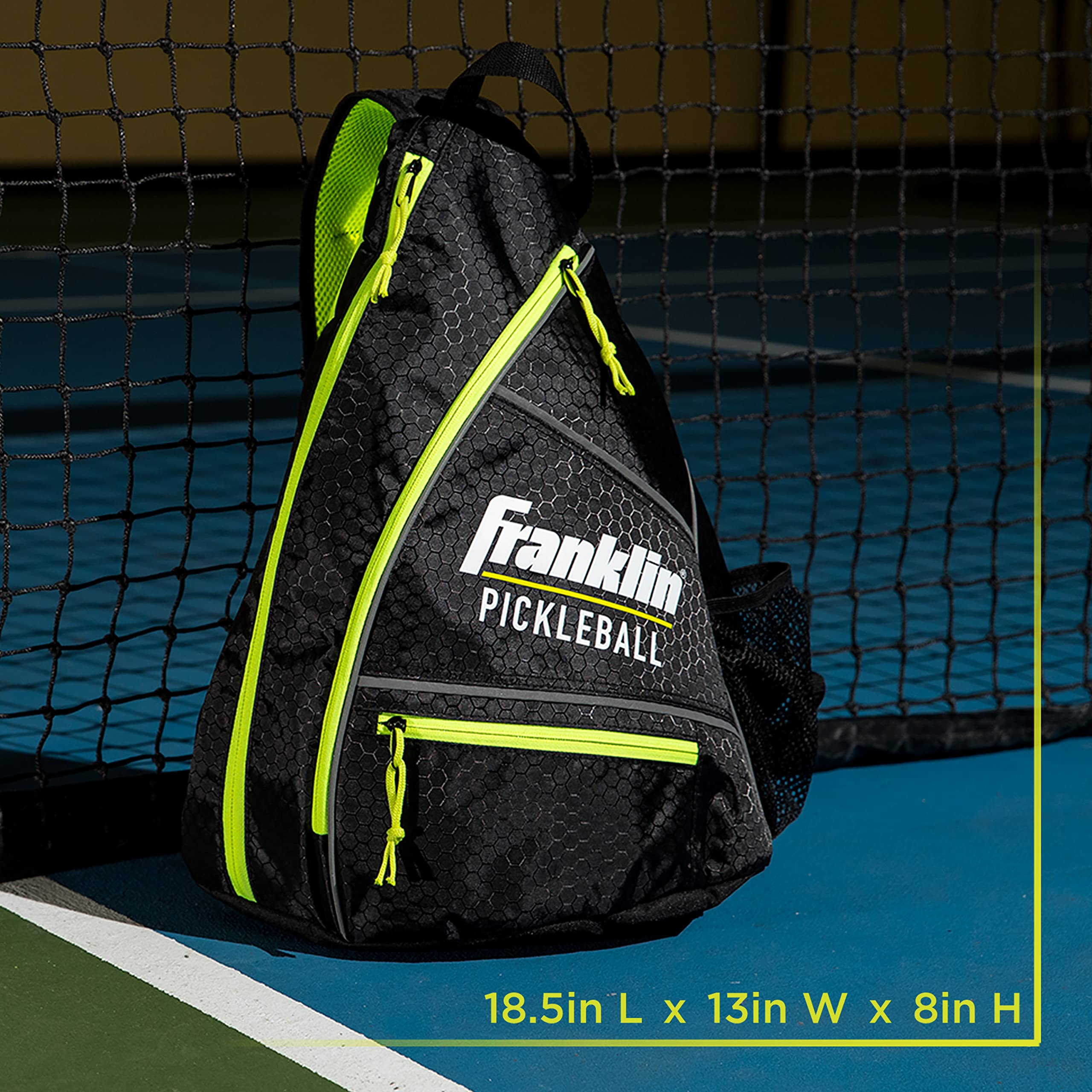 Franklin Sports Sling Bag Backpack for Pickleball Gear + Equipment - Holds Paddles, Balls + Accessories - Official US Open Bag for Men + Women, Black/Green