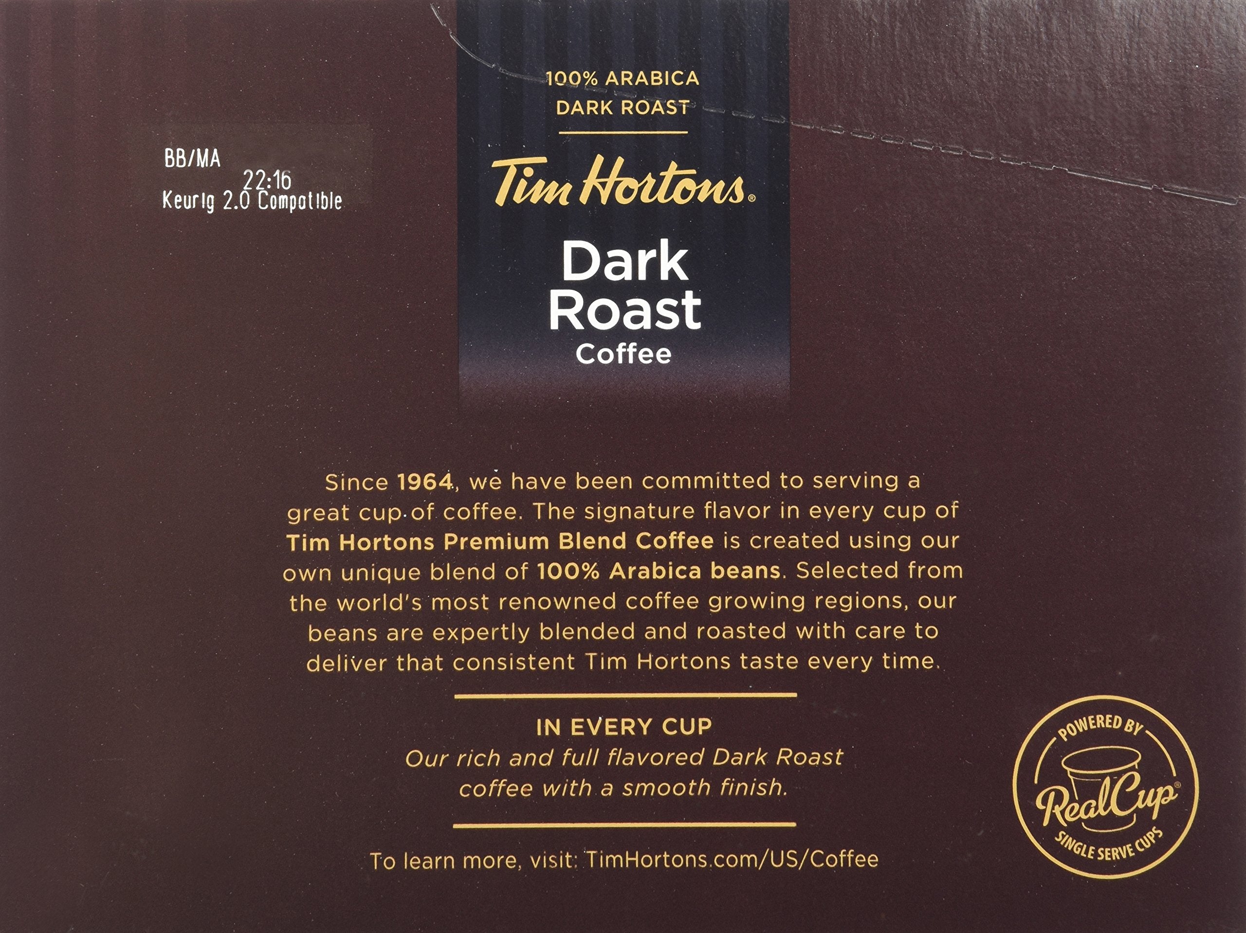 Tim Hortons Dark Roast Single Serve Coffee Cups, 96 Count (Packaging May Vary)