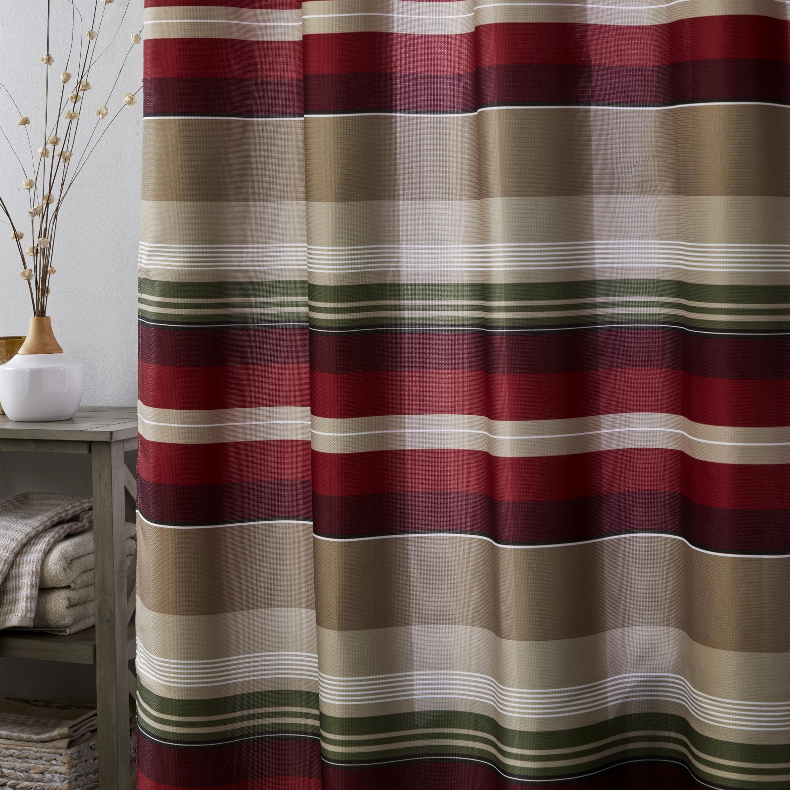 SKL Home Madison Stripe Shower Curtain, Red
