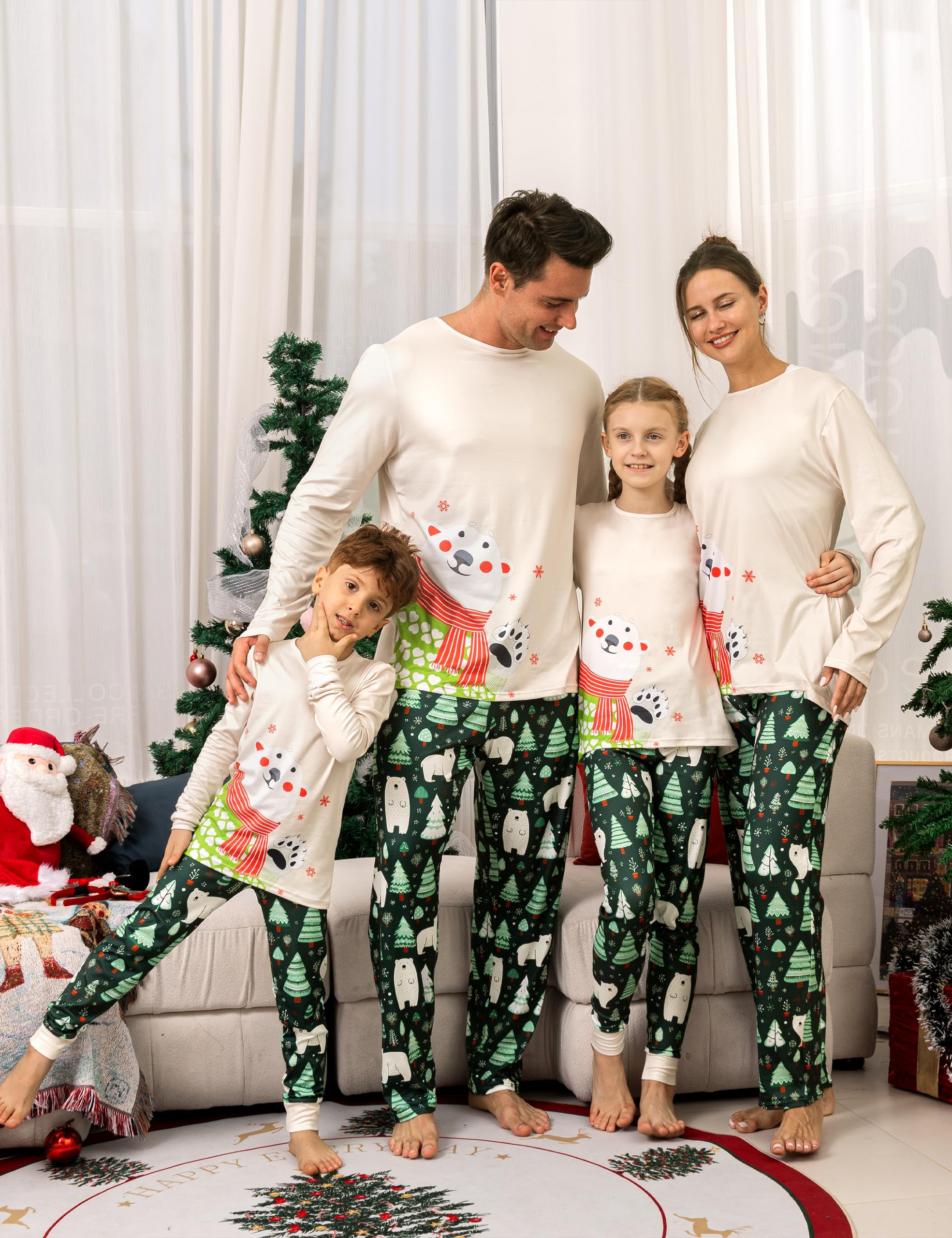 QUNISY Family Pajamas Christmas Matching Sets Xmas Family Pjs Set Couple Holiday Jammies Women/Men Festival Sleepwear Adult and Kids Bear Women S