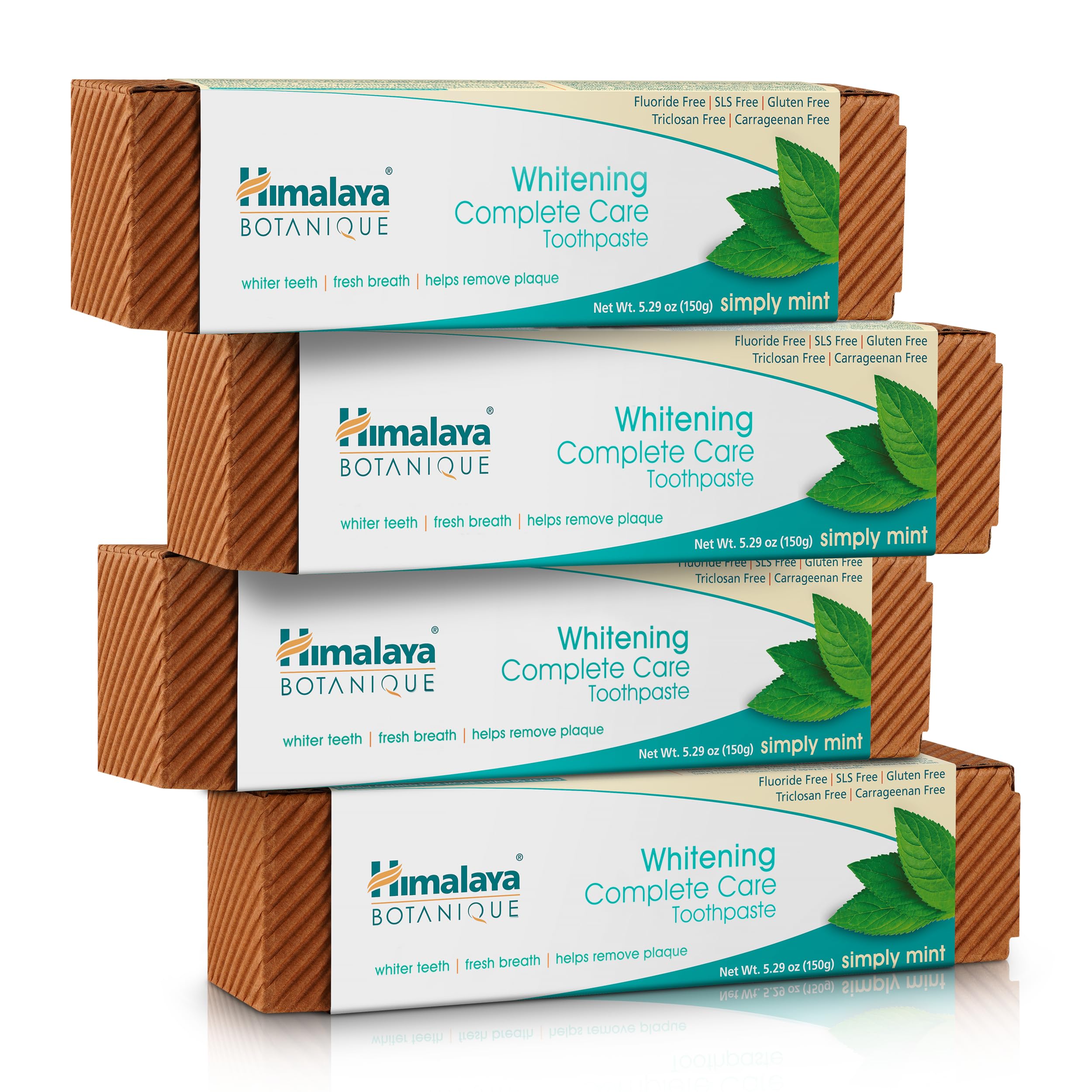 Himalaya Botanique Whitening Complete Care Toothpaste, Teeth Whitening, Fights Plaque, Fluoride Free, No Artificial Flavors, SLS Free, Cruelty Free, Foaming, Simply Mint Flavor, 5.29 Oz, 4 Pack…