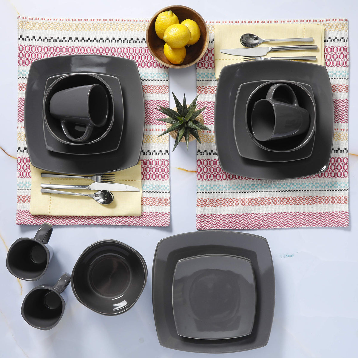 Gibson Soho Lounge Square Reactive Glaze Dinnerware Set, Grey - 97558.16RM, Service for 4 (16pcs)