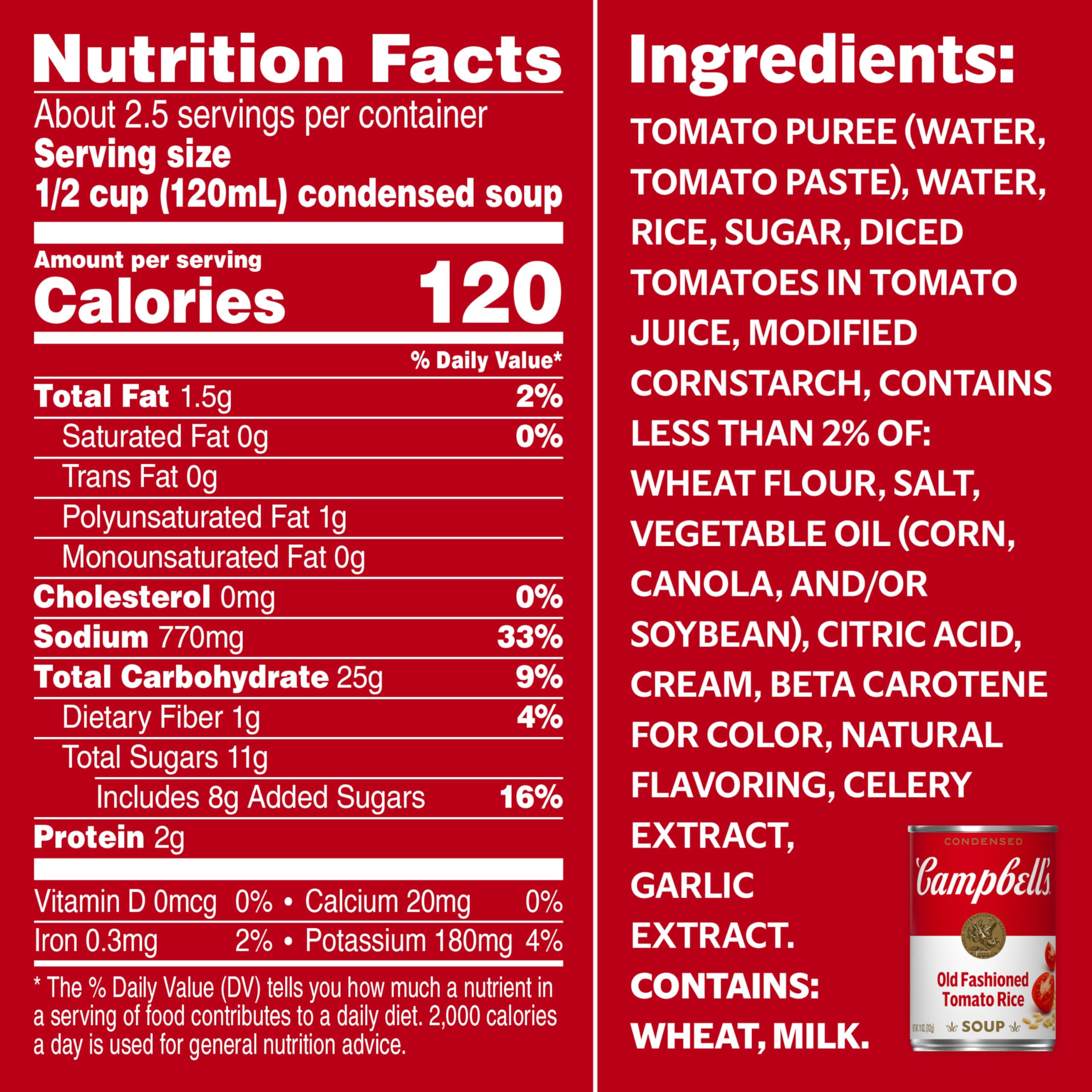 Campbell's Condensed Old Fashioned Tomato Rice Soup, 11 oz Can (12 Pack)