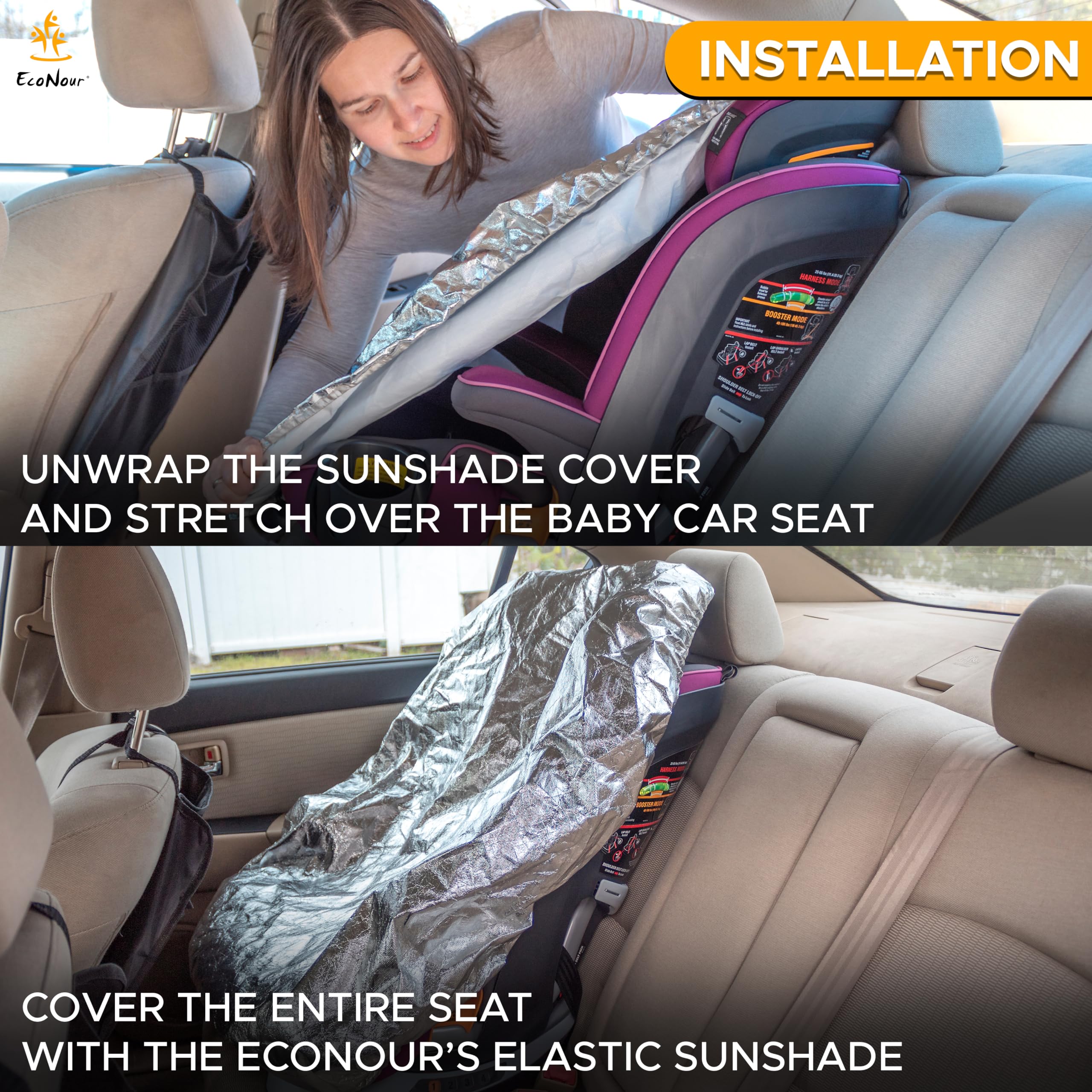 EcoNour Baby Car Seat Sun Shade Cover | Infant Car Seats Heat Protector Keeps Your Toddler Baby Seat at a Cool Temperature | Reflective Baby Seat Covers for Car Seats | Baby Travel Accessories