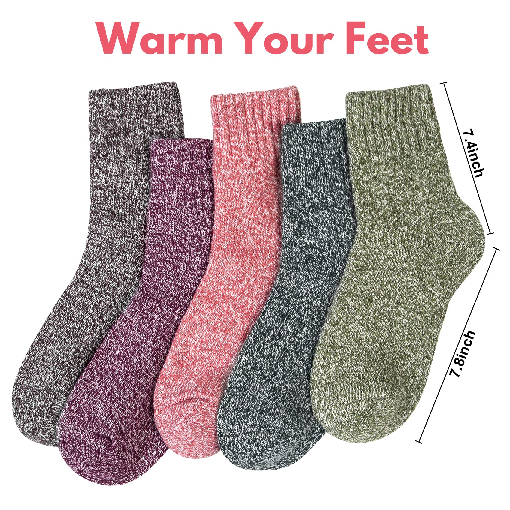 YSense 5 Pairs Womens Wool Socks Thick Knit Warm Winter Socks Cozy Comfy Socks Gifts for Women