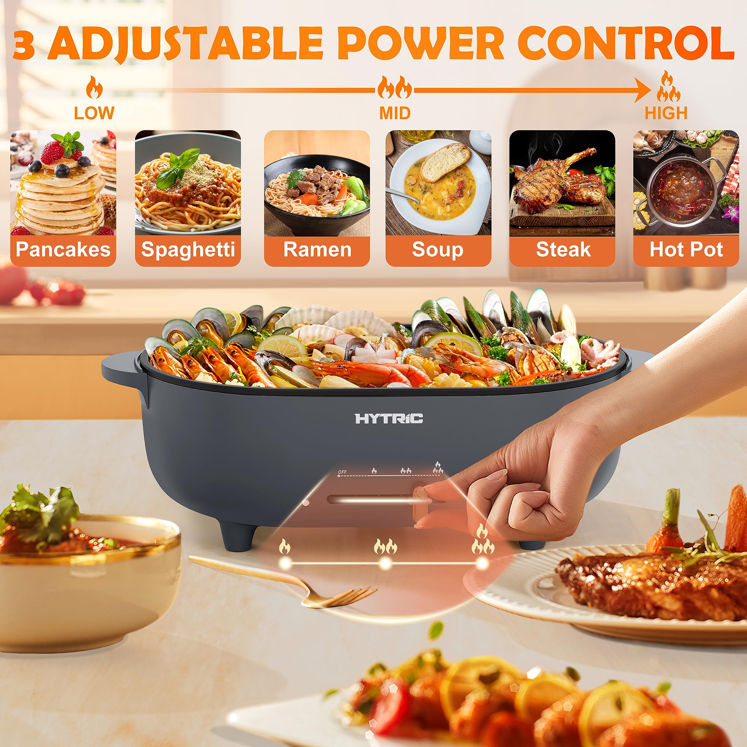 HYTRIC 3.5L Hot Pot Electric for Cooking, Shabu Shabu Hot Pot with Nonstick Coating, Multifunction Electric Pot with Power Control for Noodles, Sauté, Soup, Electric Cooker for Party, BPA-FREE