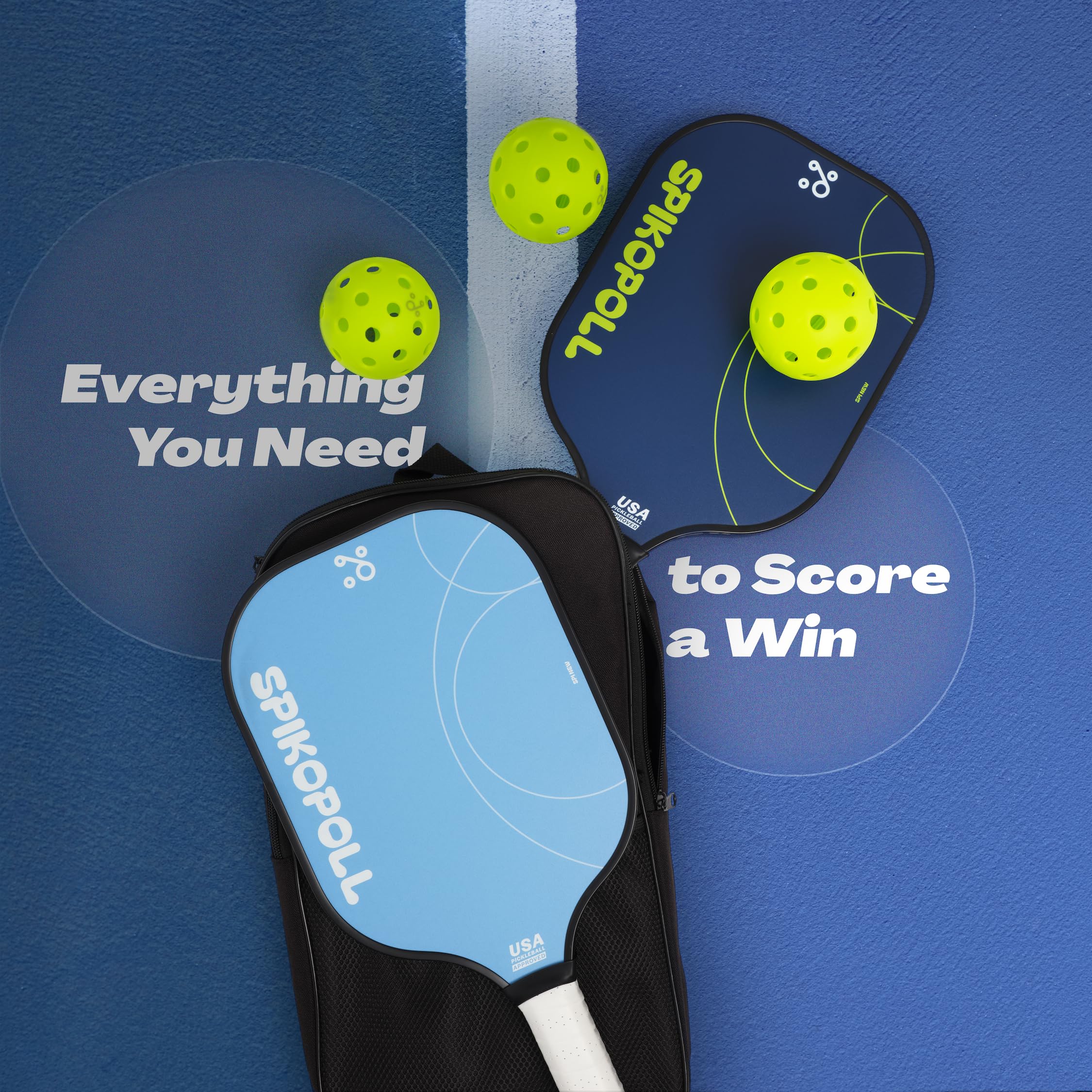 SPI NEW by SPIKOPOLL Pickleball Paddles Set of 2, USAPA Approved, Lightweight, Durable Fiberglass Pickleball Rackets with Polypropylene Honeycomb Core (Deep Blue & Light Blue) (Deep Blue & Light Blue)