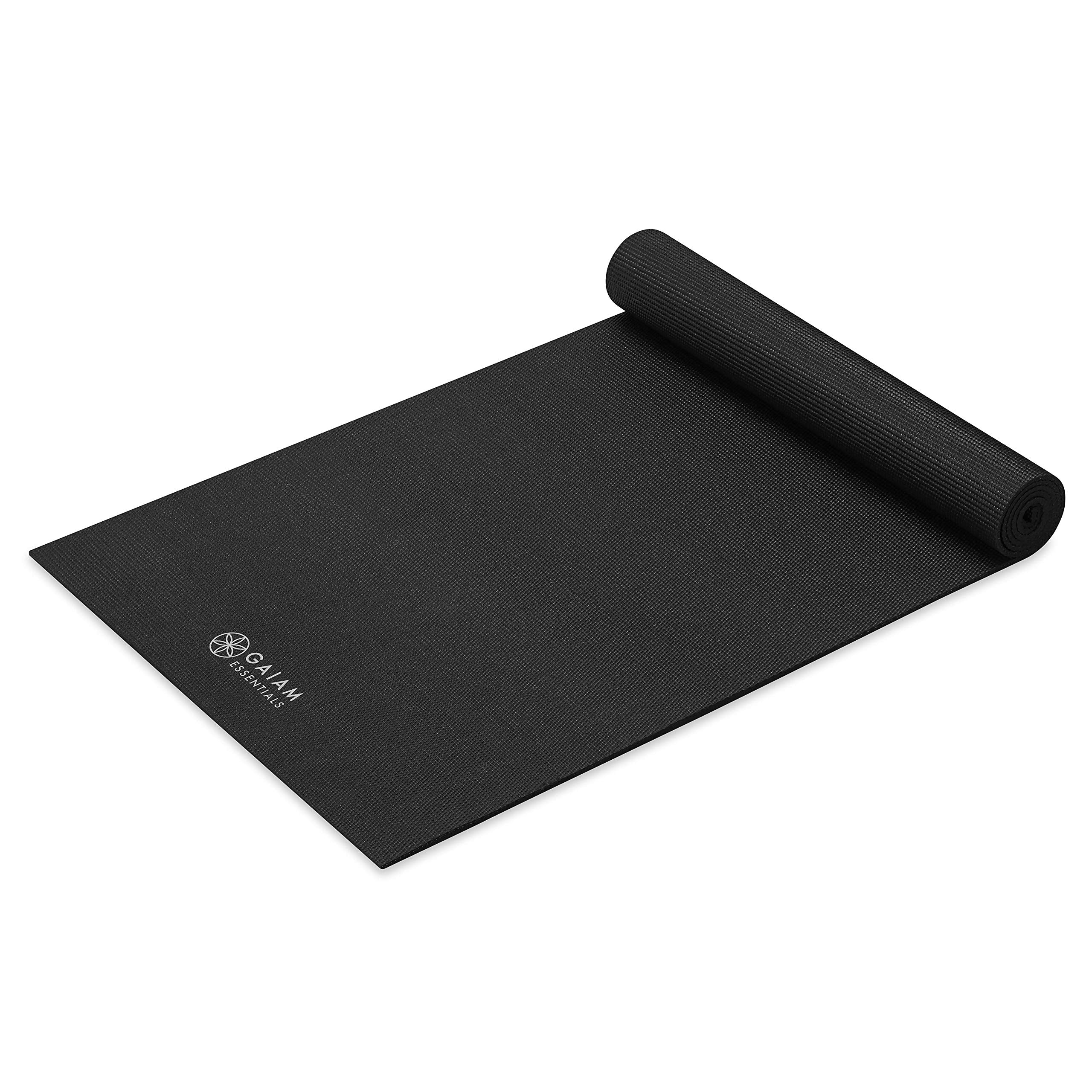 Gaiam Essentials Premium Yoga Mat with Carrier Sling, Black, 72 InchL x 24 InchW x 1/4 Inch Thick