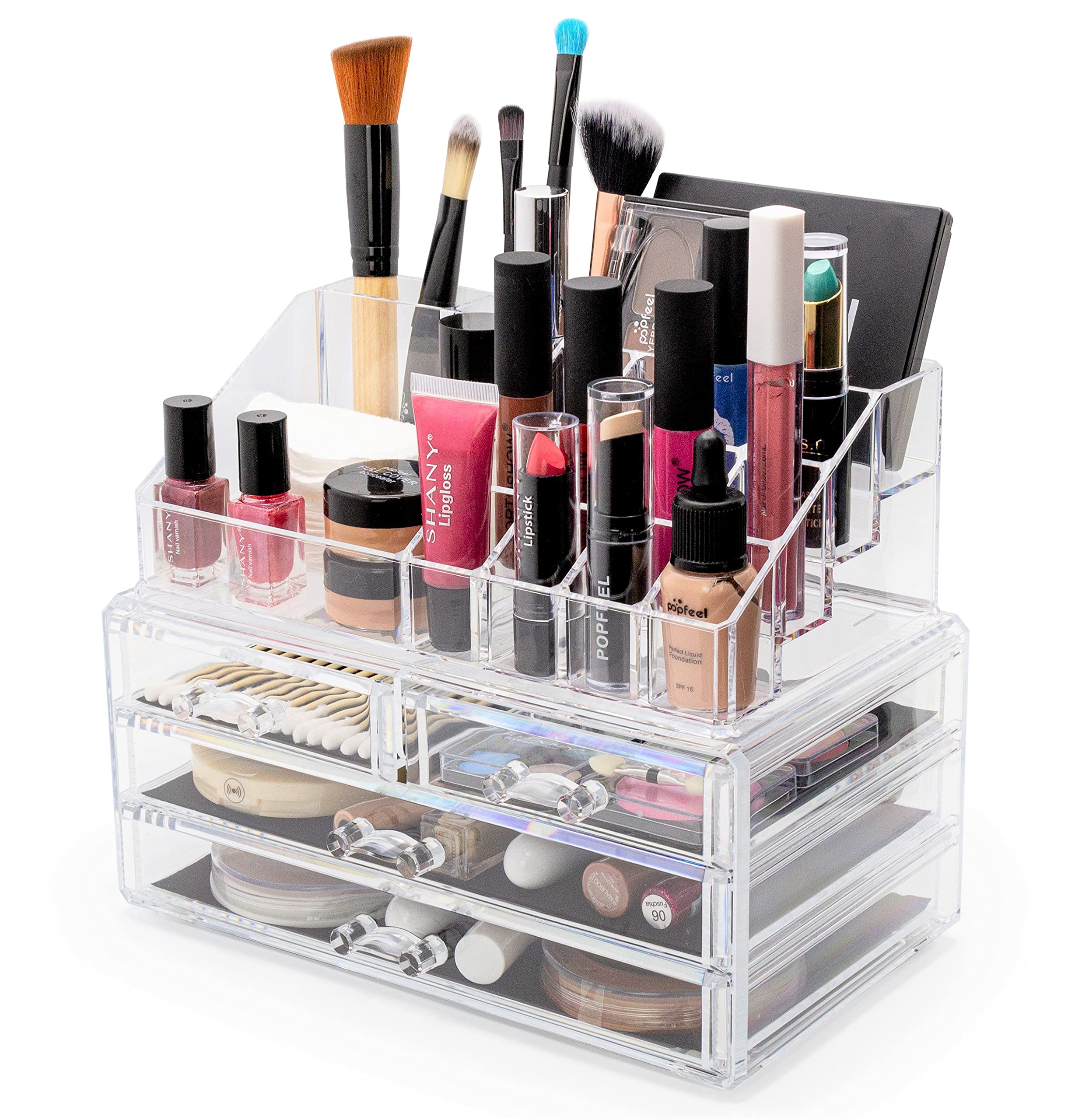 BROOKSTONE Makeup Organizer for Vanity, Cosmetic Display Case with Drawers, Fits Brushes, Lipsticks, and Other Accessories, Versatile Storage Solution, clear…