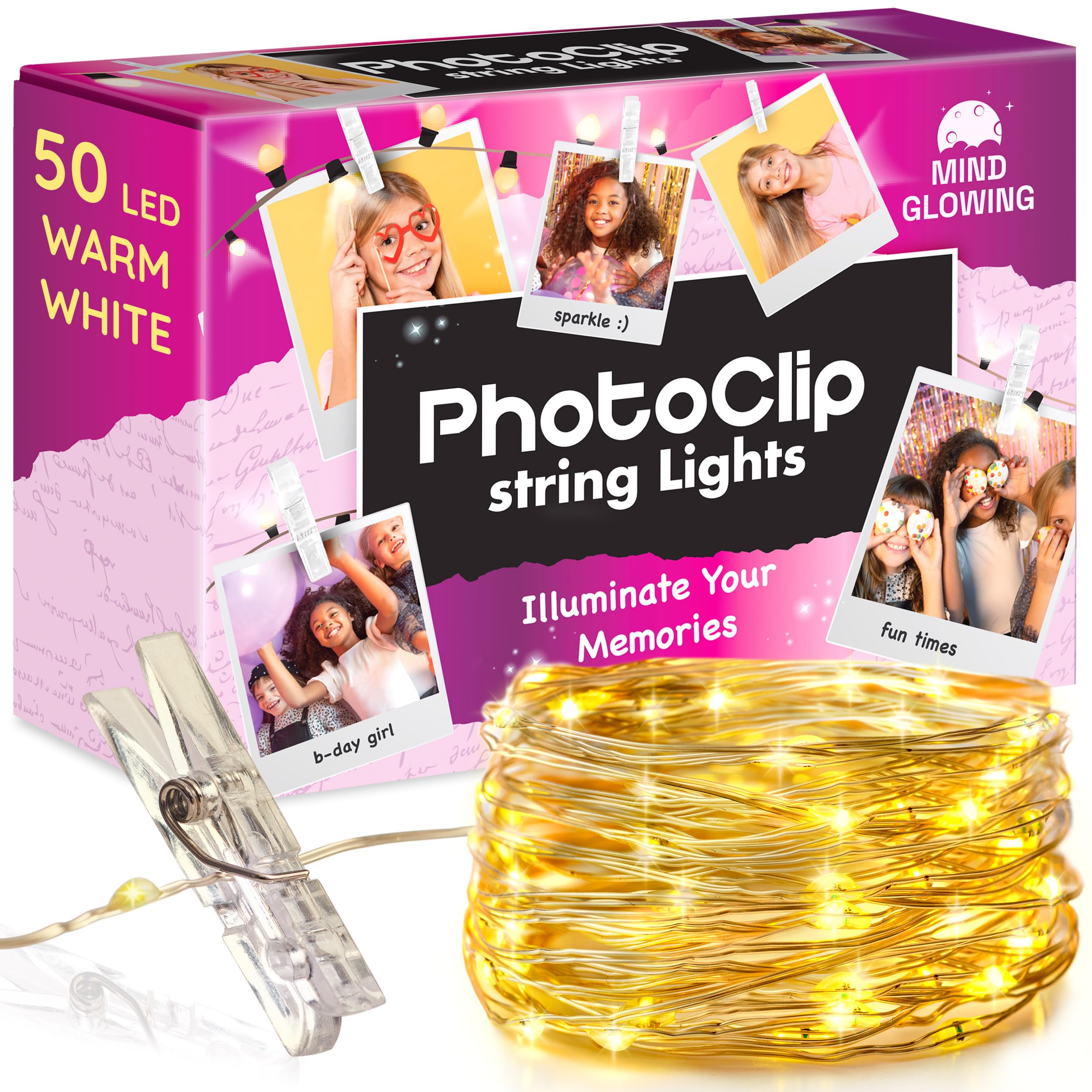 Mind-Glowing Photo Clips String Light - 50 LED Fairy Lights with Clips for Pictures - Teen Girl Gifts Trendy Stuff - Christmas Gift for 8 9 10 11 12 13 14 Year Old Girls - Tween Stocking Stuffer 2024