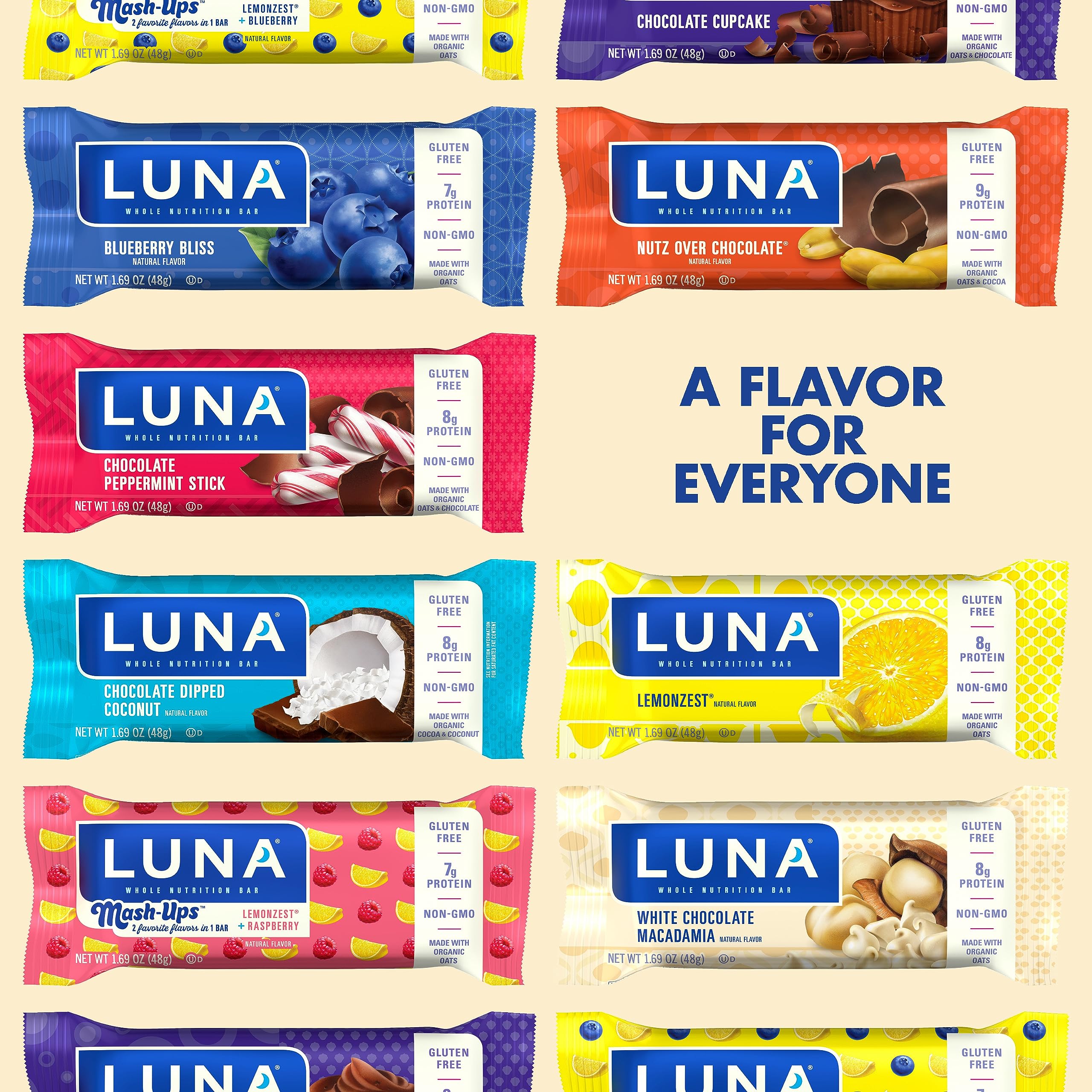 LUNA Bar - White Chocolate Macadamia Flavor - Gluten-Free - Non-GMO - 7-9g Protein - Made with Organic Oats - Low Glycemic - Whole Nutrition Snack Bars - 1.69 oz. (15 Count)