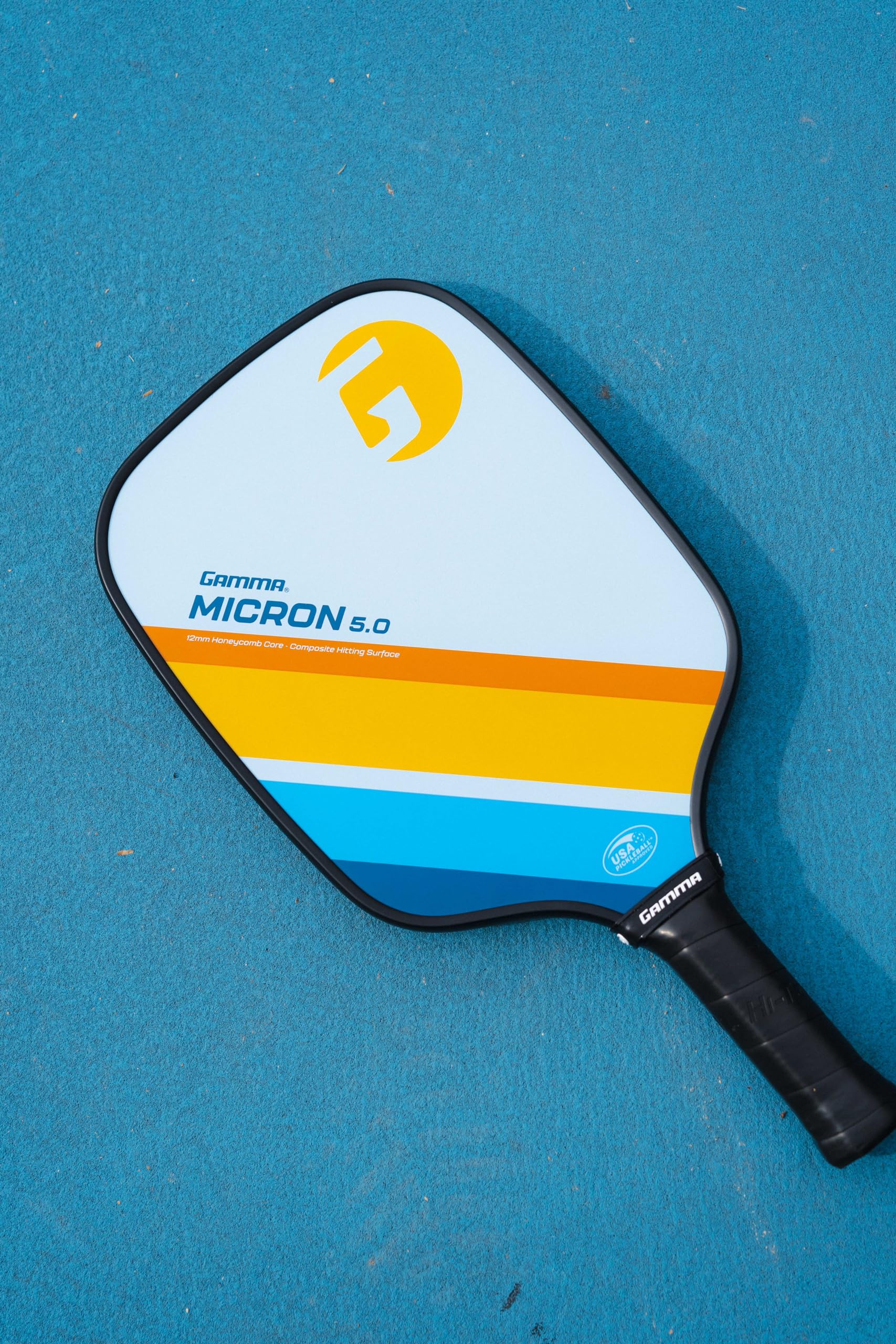 GAMMA Sports Micron 5.0 Pickleball Paddle, Quantum Series Composite Pickleball Paddle with Polypropylene Core and Honeycomb Grip, Blue and Orange, 4 (1/8)