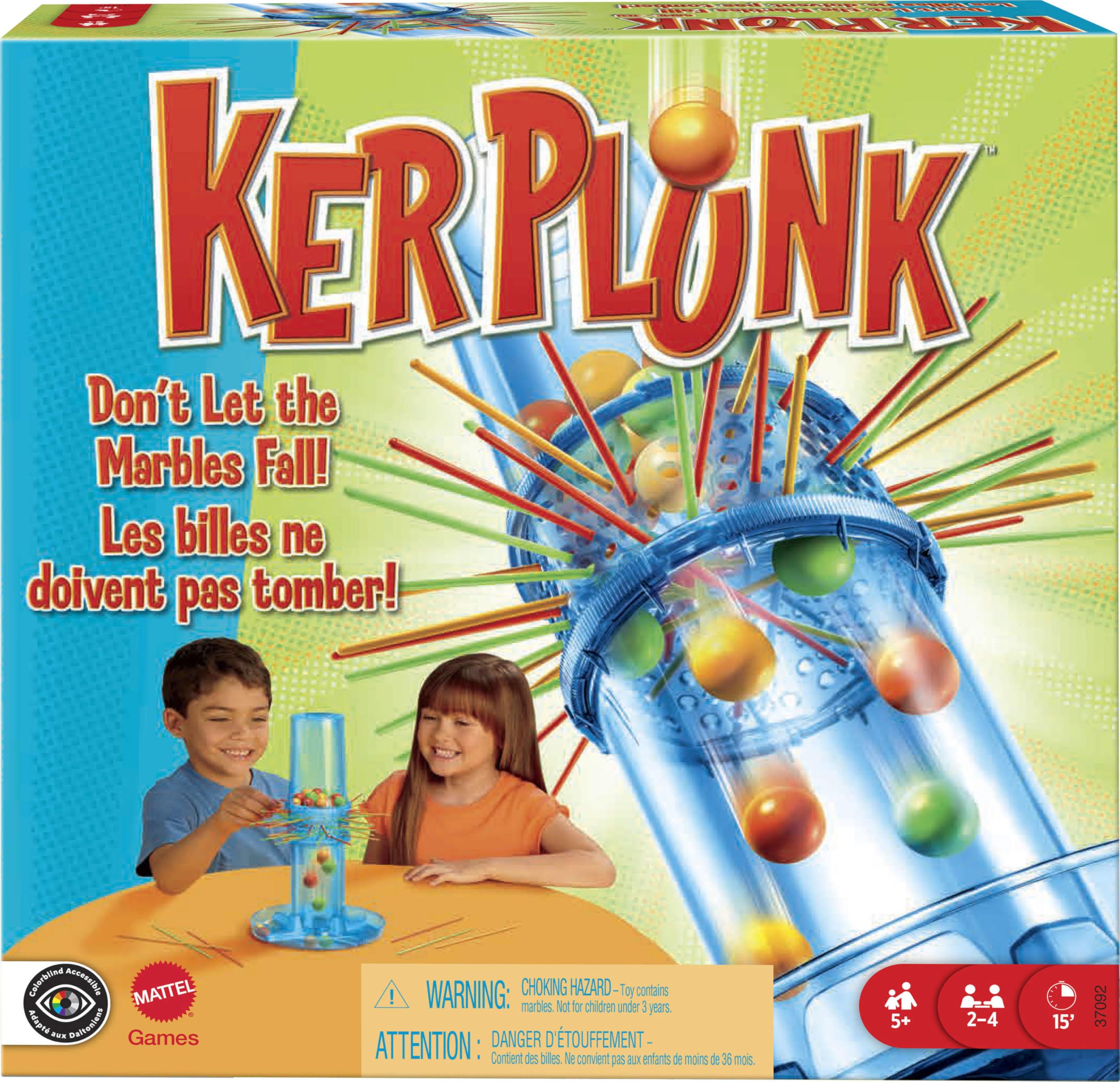 Mattel KerPlunk Kids Game, Easy-to-Learn Family Game for 2 to 4 Players, Don't Let The Marbles Fall