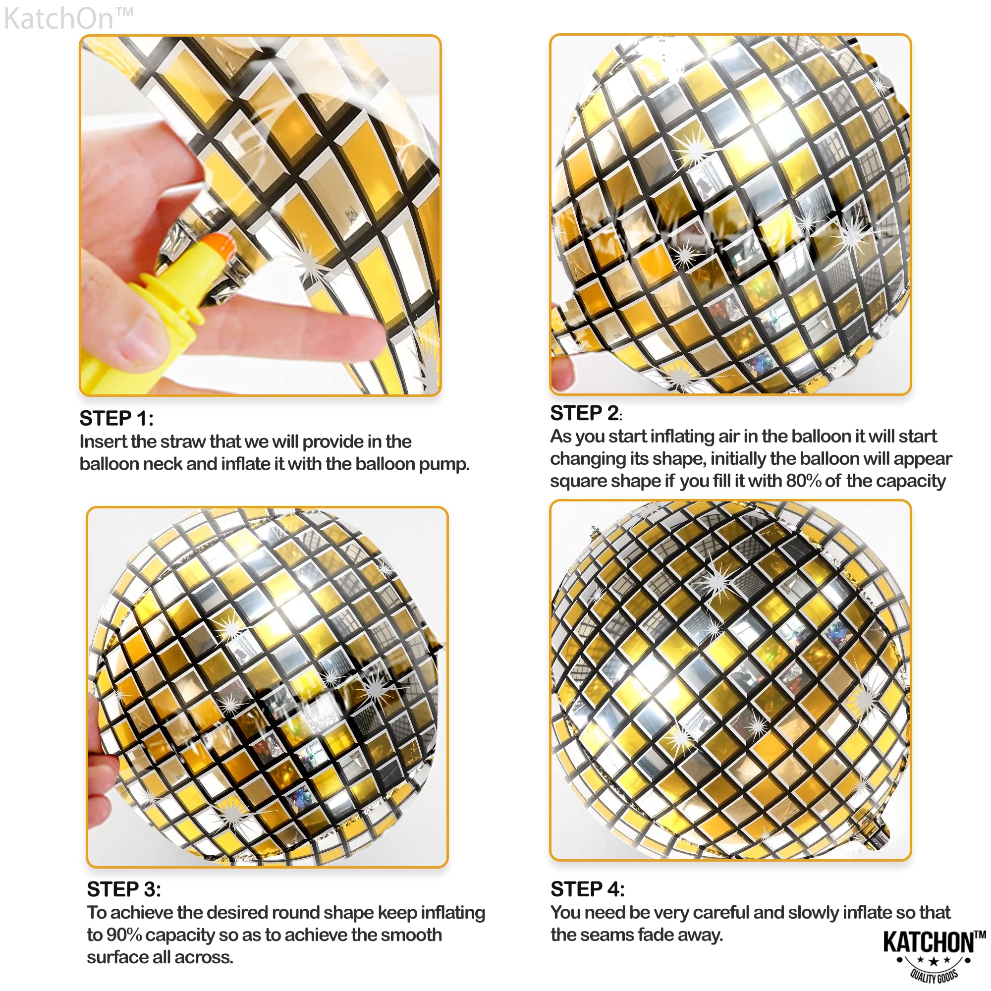 KatchOn, Gold Disco Ball Balloons - Big 22 Inch, Pack of 6 | Metallic 4D Sphere Gold Disco Balloons for New Years Eve Party Supplies 2025 | Gold New Years Balloons for Gold Disco Party Decorations