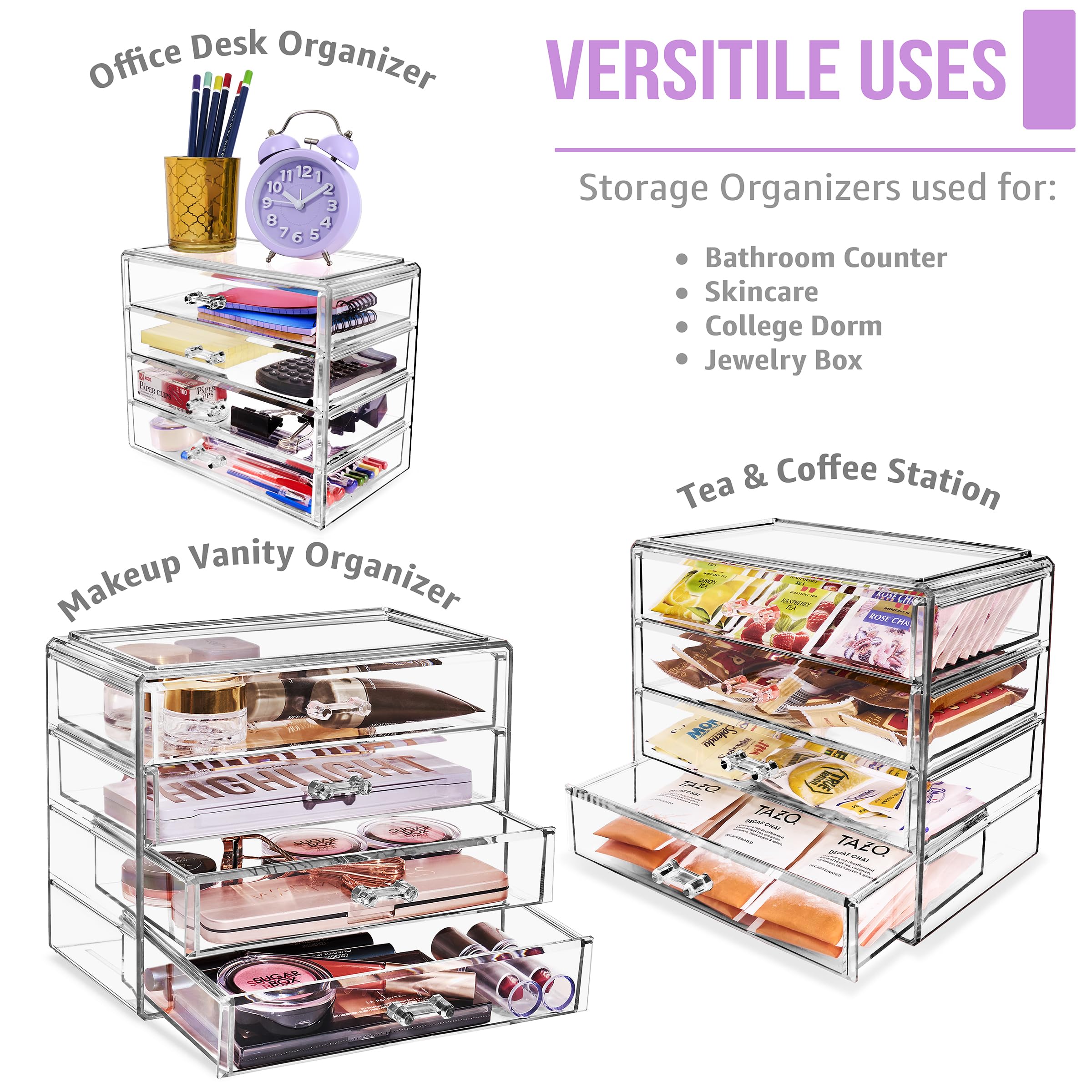 Sorbus Makeup Organizer - 4 Drawer Acrylic Make Up Organizers and Storage for Cosmetics, Jewelry, Beauty Supplies, Clear Makeup Organizer for Vanity, Girl's Room, College Dorm, Counter, Bathroom-Sinks