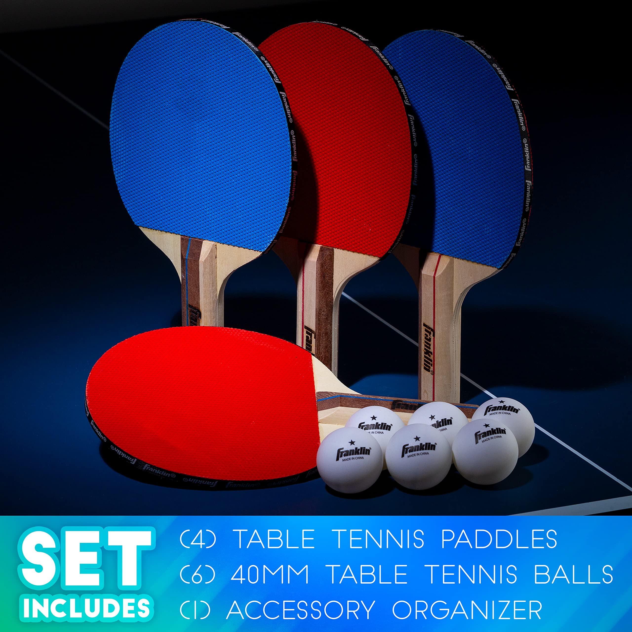 Franklin Sports 4 Player Table Tennis Paddle and Ball Set