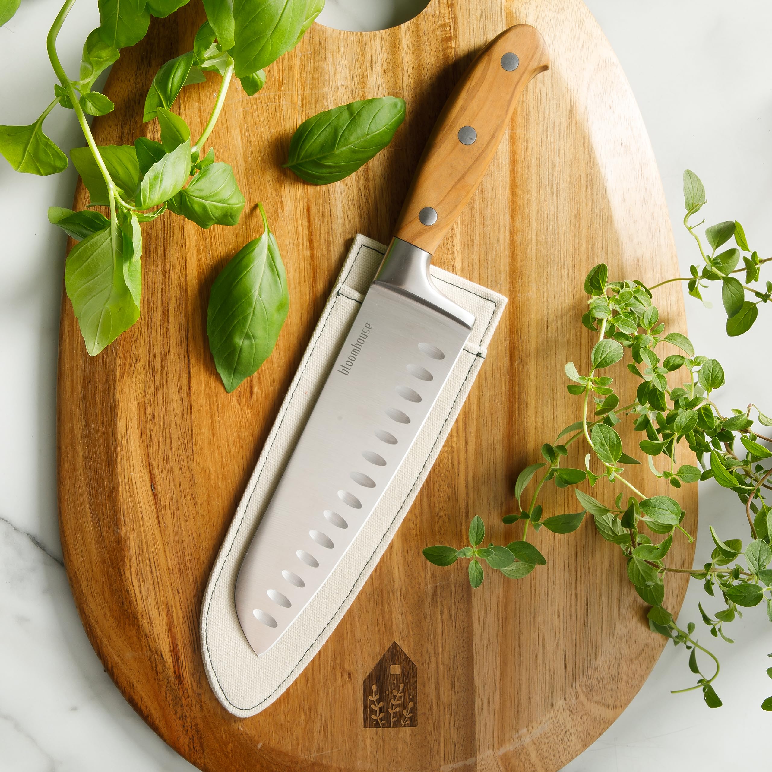 Bloomhouse - Oprah's Favorite Things - 7 Inch German Steel Santoku Knife W/Italian Olive Wood Forged Handle