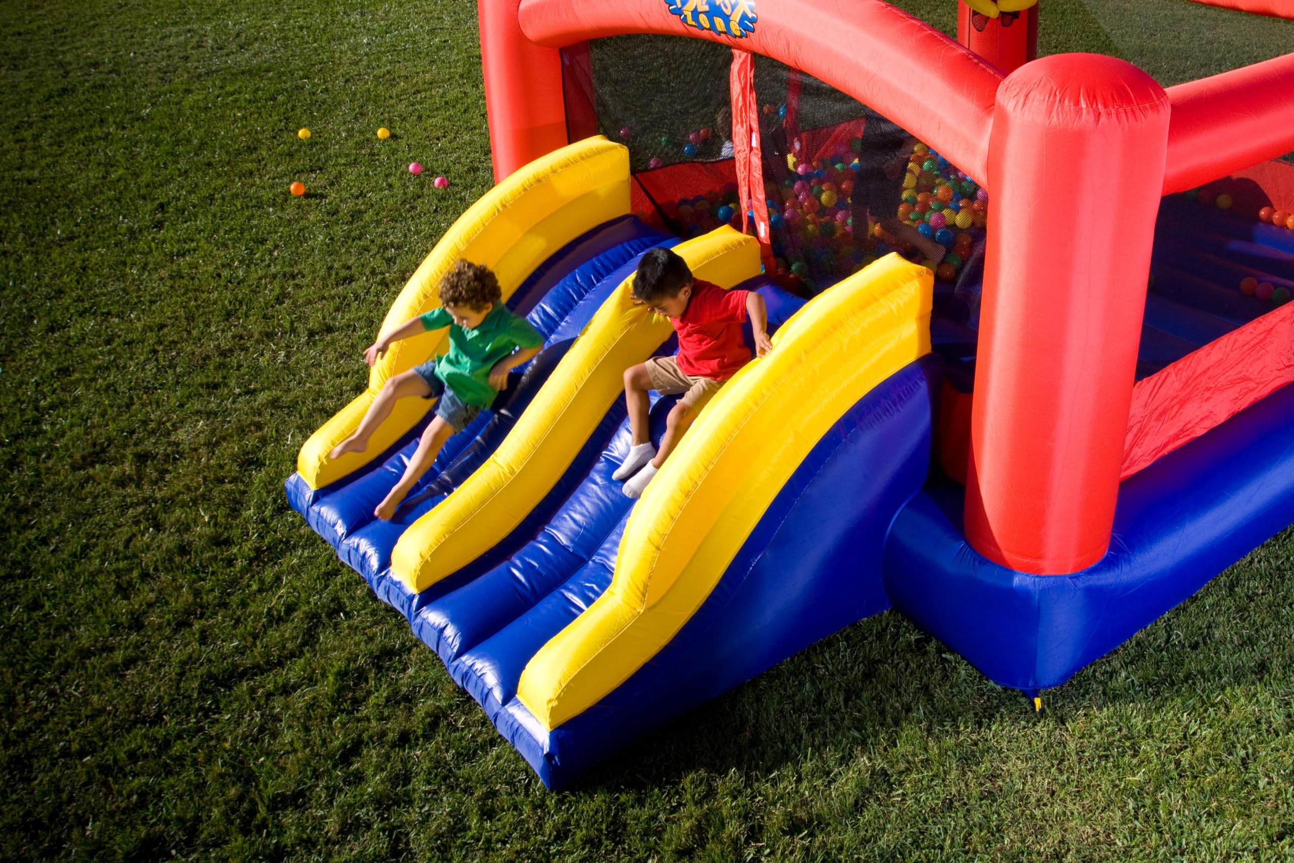 Blast Zone Triple Play Inflatable Combo Bounce House - Massive 16x14 - Blower - Premium Quality - 7 Players - Double Slides