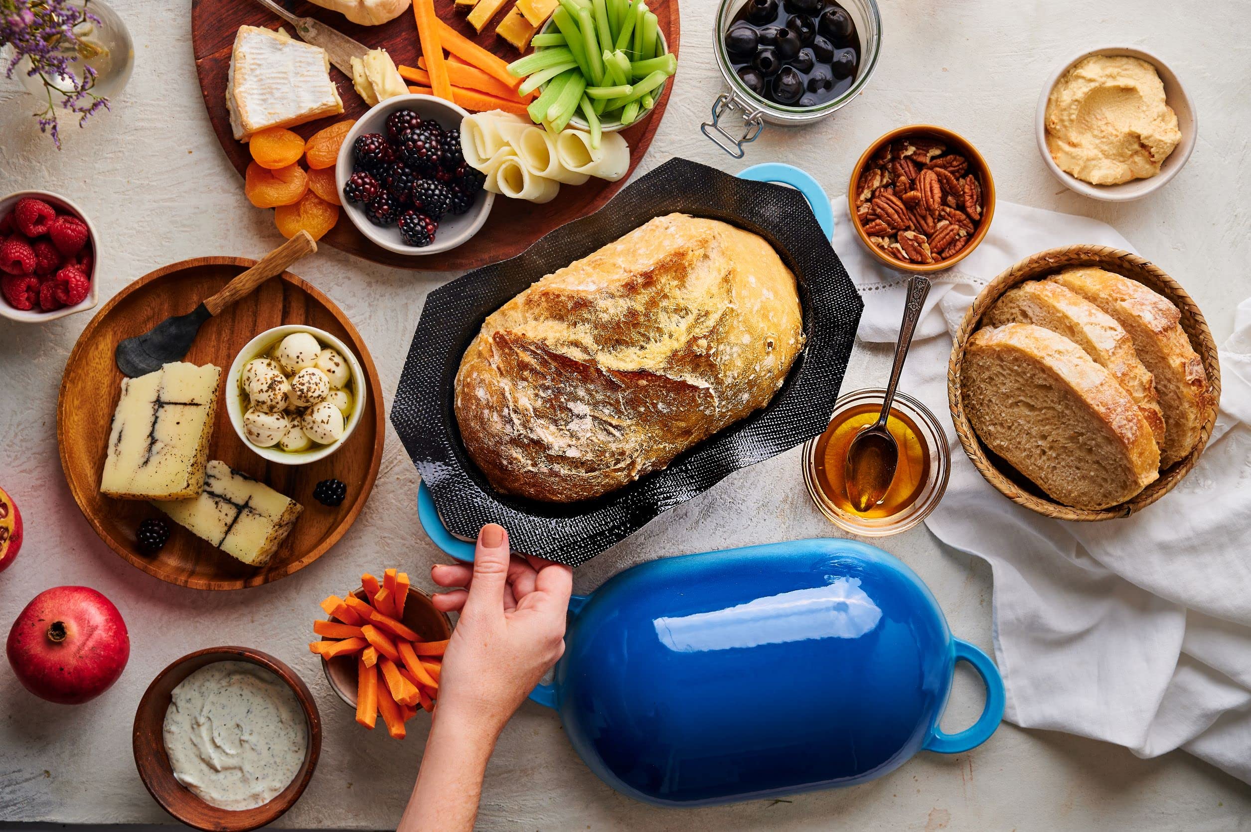 LoafNest: Incredibly Easy Artisan Bread Kit. Cast Iron Dutch Oven [Compact 2 qt size] and Perforated Non-Stick Silicone Liner.