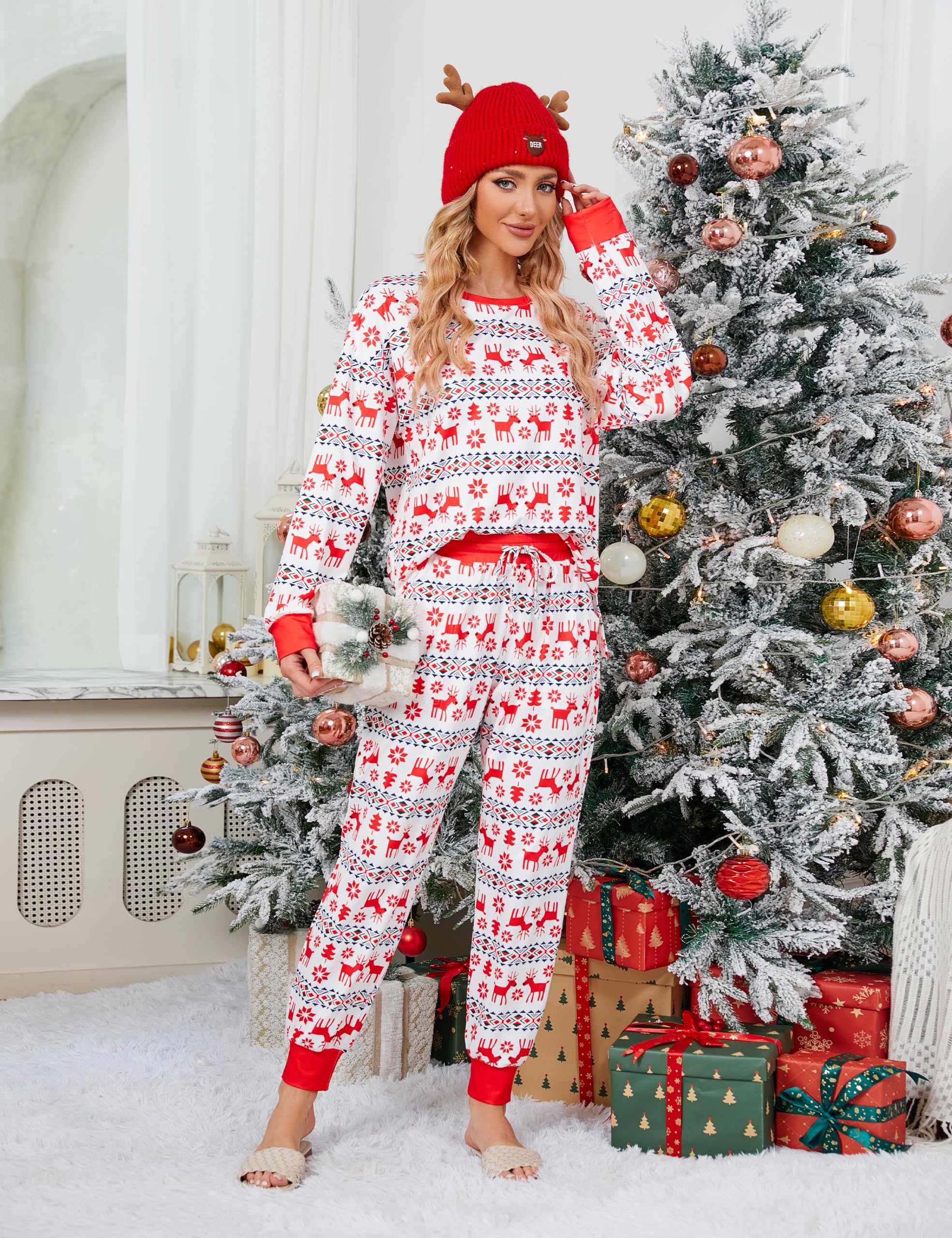 Blooming Jelly Womens Cute Pajama Sets Soft Long Sleeve Christmas Pajamas Xmas Lounge Pj Set 2024 (Large, Red03)