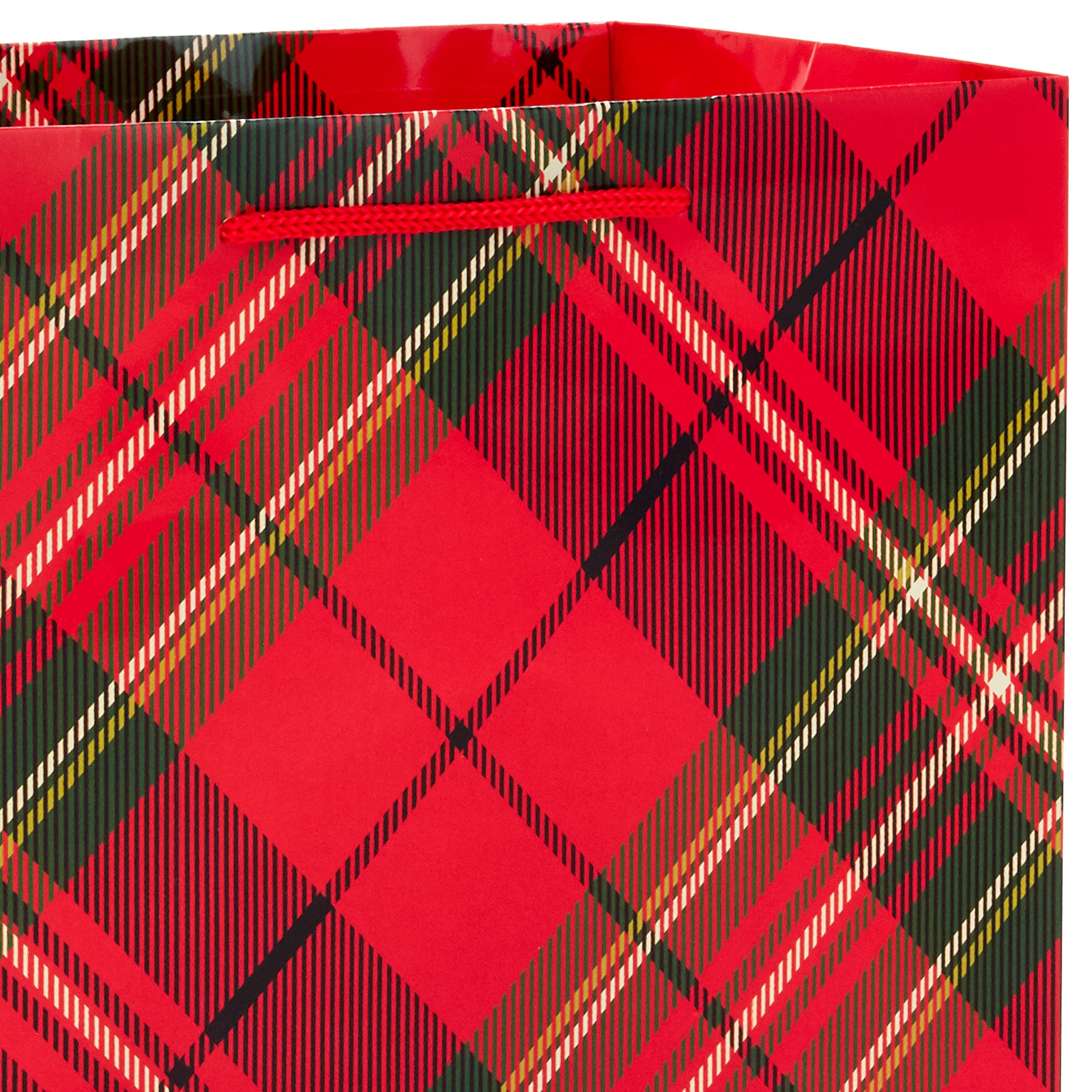 Hallmark Image Arts 11" Large Christmas Gift Bags (6 Bags: Tartan Plaid, Snowy Tree, Red and Green Ornament) for Coworkers, Teachers, Family