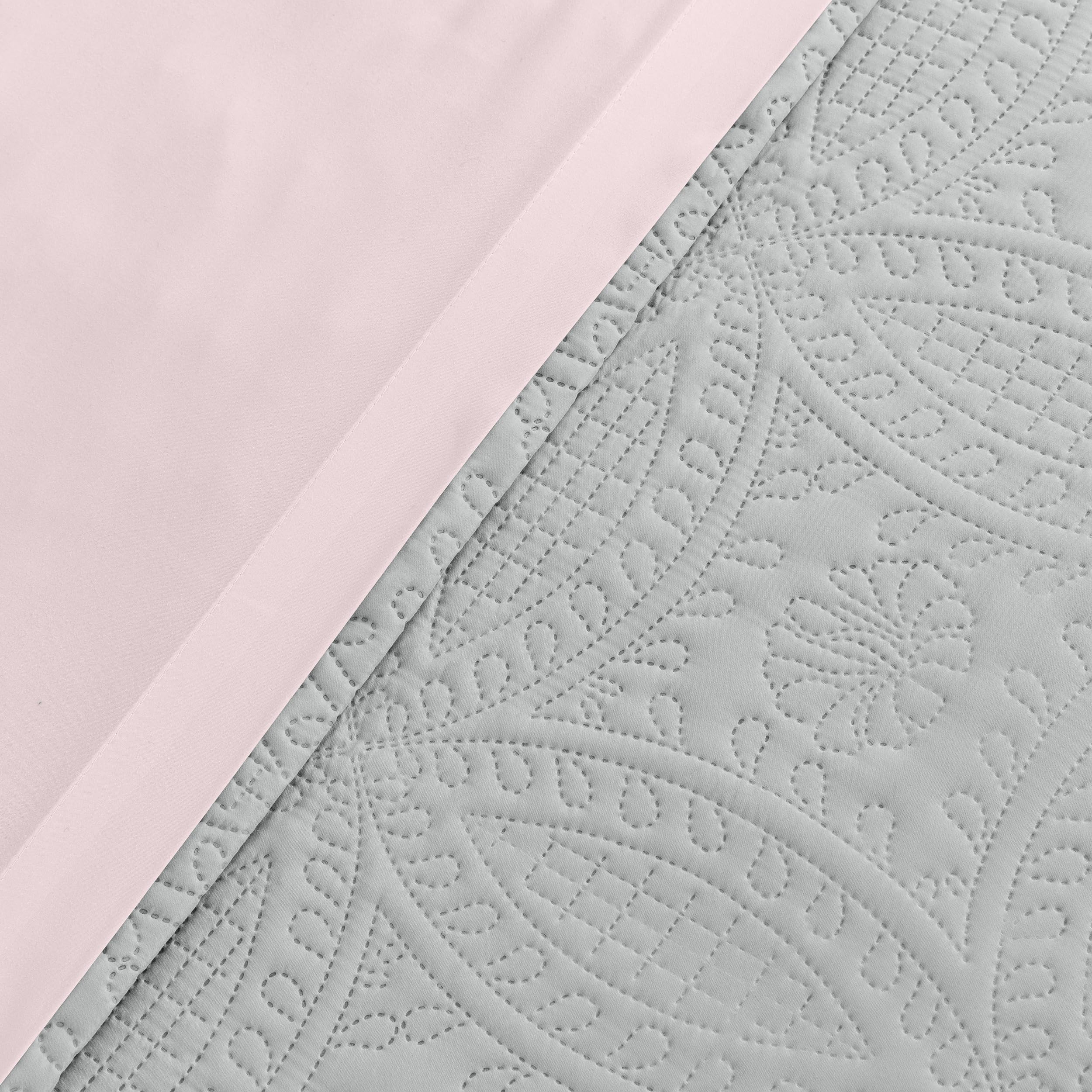 Mellanni Bedspread Coverlet Set + 6PC Sheets Set Bundle&Save - Iconic Collection Bedding - Bundle Includes: 3 Piece Oversized Quilt Set and 6 Piece Bed Sheet Set (King, Light Gray/Blush Pink)