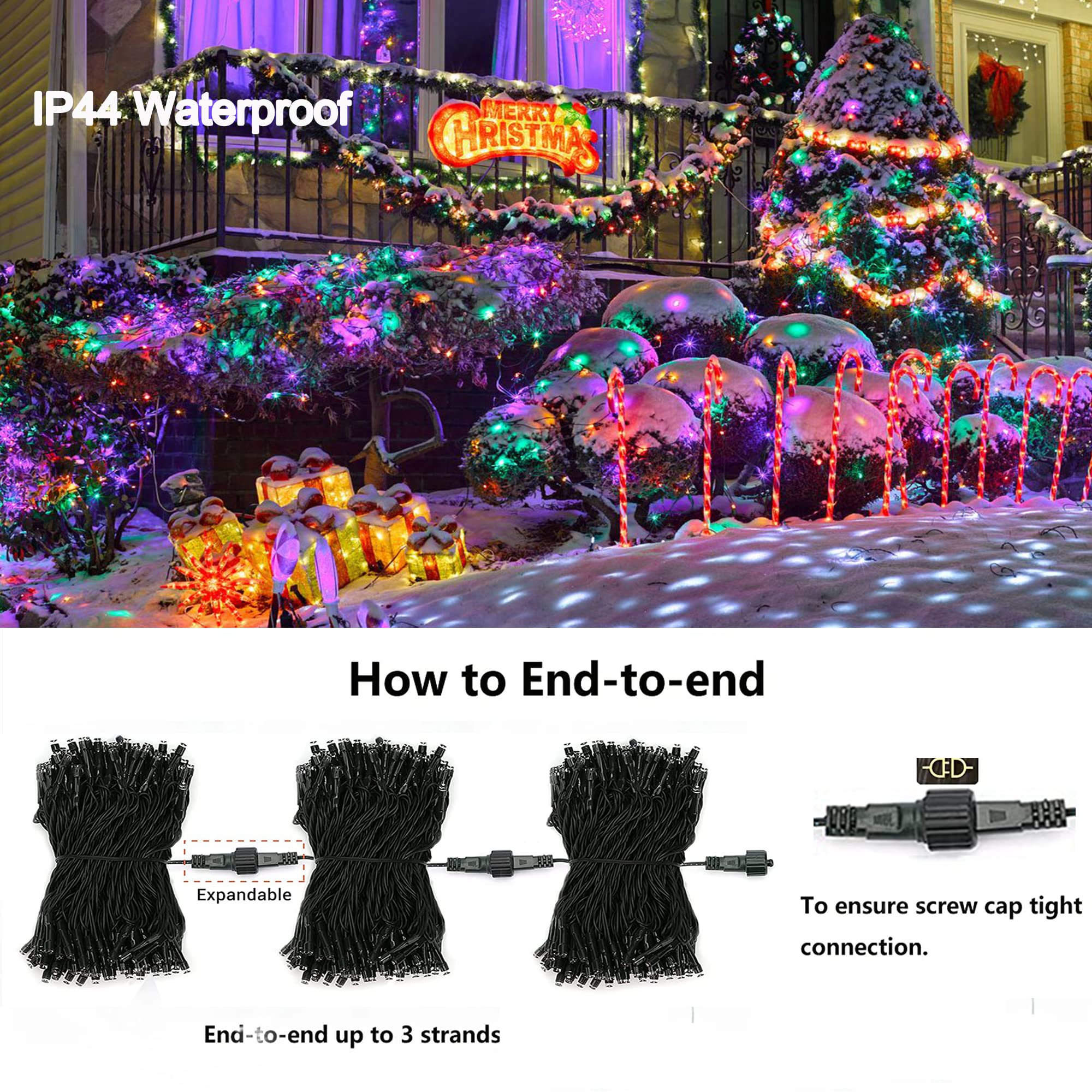 LYHOPE Christmas Lights, 98.4ft 300 LED Christmas Fairy Lights, Warm White & Multi Color Changing String Lights, with Remote 11 Modes 30V Xmas Tree Lights for Patio Yard Party Indoor Outdoor Decor