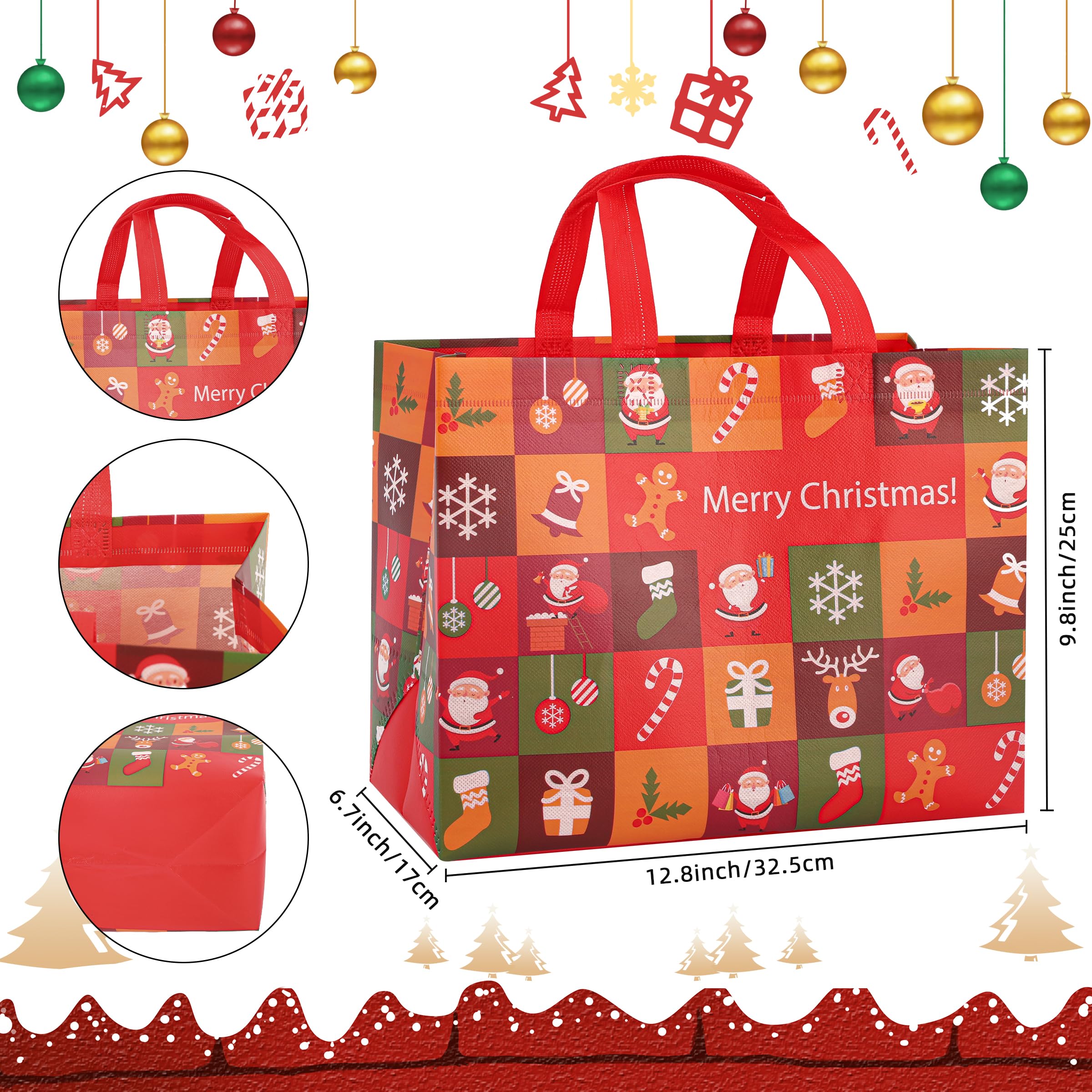 CVNDKN Christmas Gift Bags,9 Pcs Christmas Tote Bags with Handles for Shopping,Grocery Bags,Gifts Wrapping,Christmas Party Supplies Decorations,12.7"*9.8"*6.7" Reusable Gift Bags.