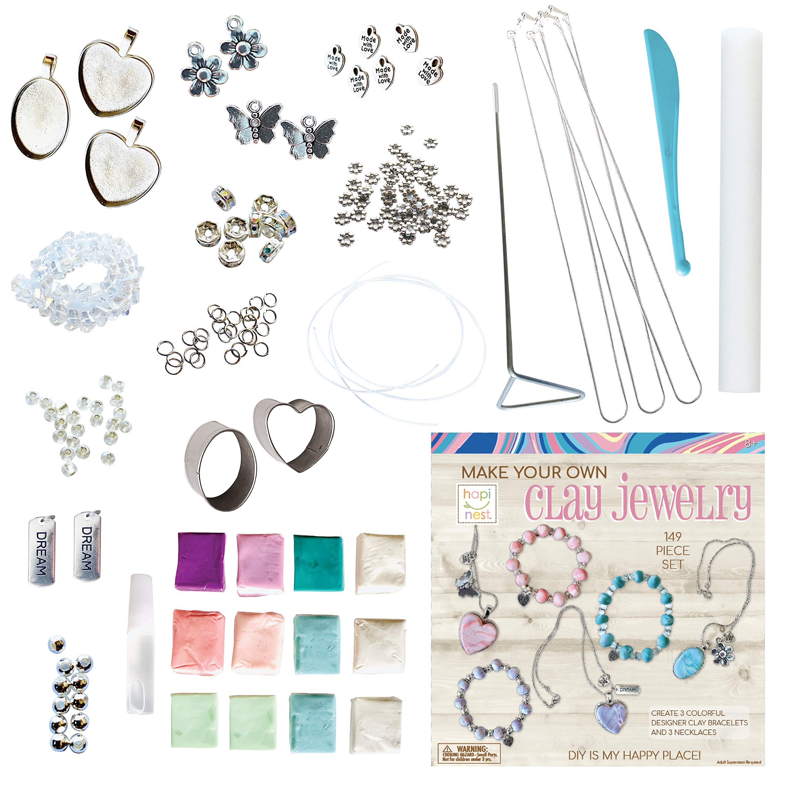 Hapinest Make Your Own Clay Jewelry Making Kit for Girls,Create 3 Bracelets & 3 Necklaces, DIY Jewelry Clay Set Polymer Clay Jewelry Kit, Crafts for Teens Girls Arts & Crafts Ages 8-12 Years Old & Up