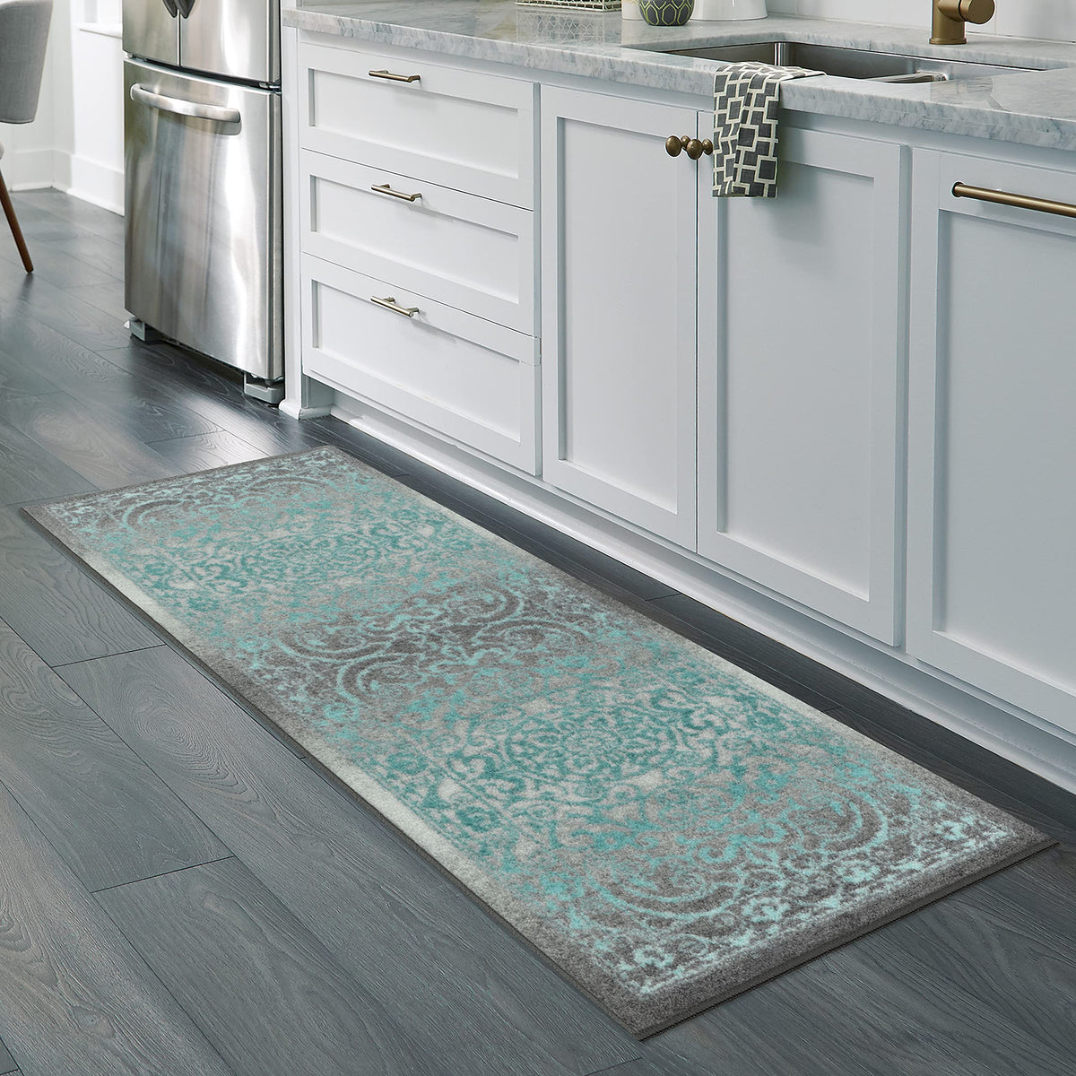 Maples Rugs Pelham Vintage Runner Rug Non Slip Washable Hallway Entry Carpet [Made in USA], 2 x 6, Grey/Blue