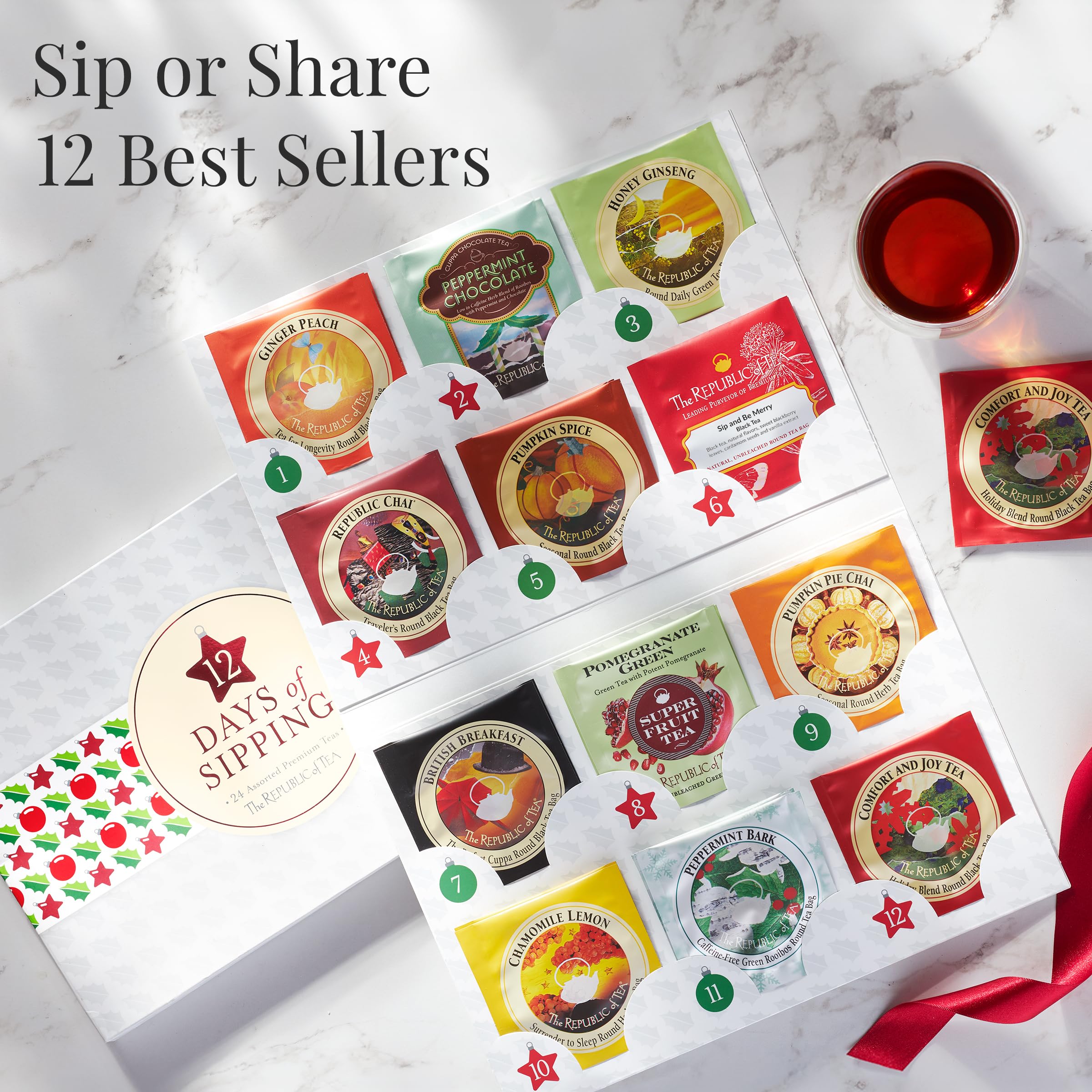 The Republic of Tea - 12 Days of Sipping Holiday Tea Gift Assortment, 24 Tea Bags, Countdown to Christmas Advent Calendar