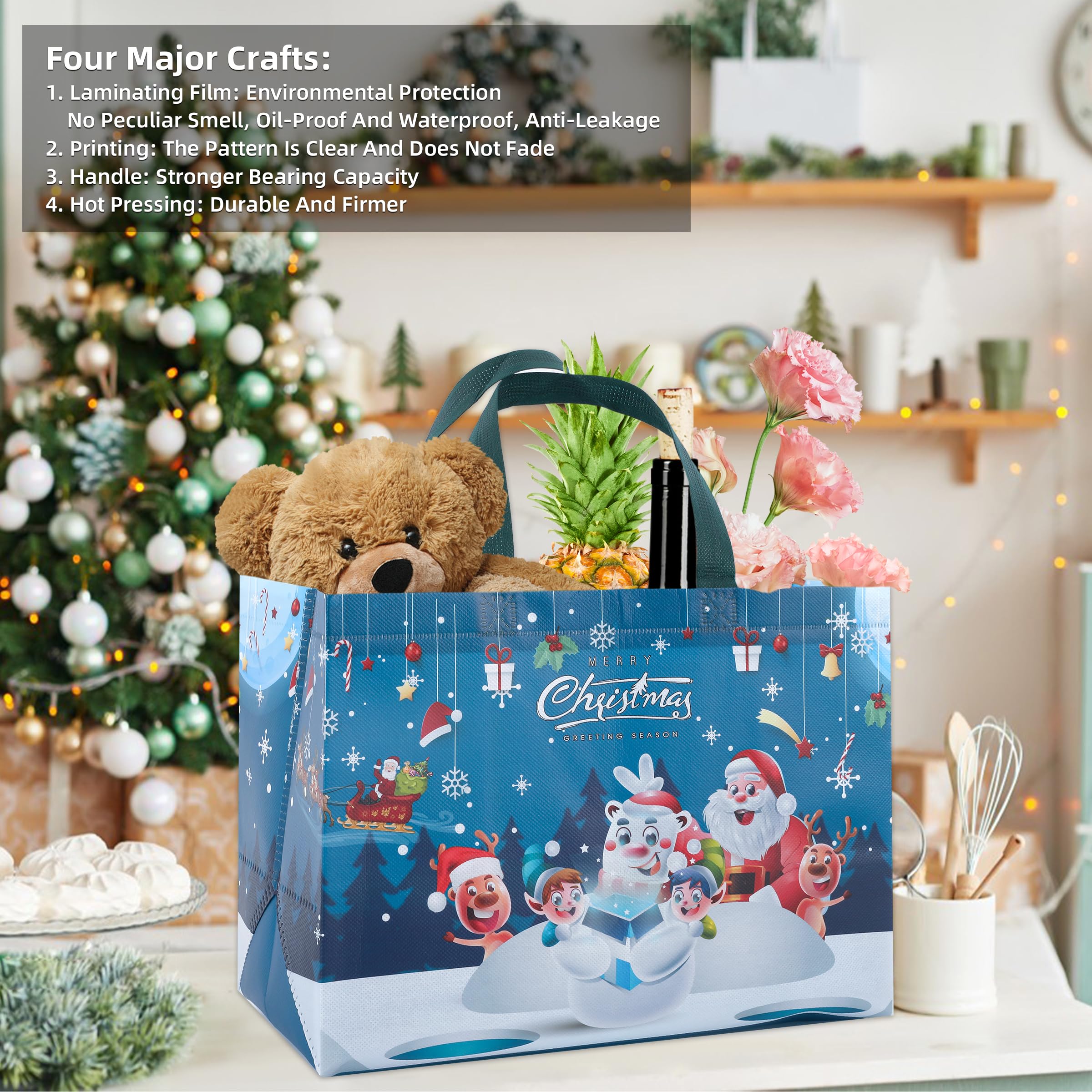 CVNDKN Christmas Gift Bags,9 Pcs Christmas Tote Bags with Handles for Shopping,Grocery Bags,Gifts Wrapping,Christmas Party Supplies Decorations,12.7"*9.8"*6.7" Reusable Gift Bags.